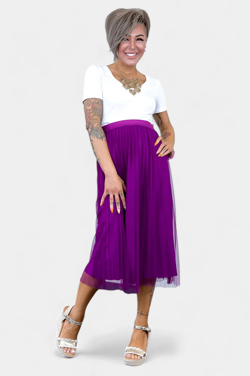 Purple Tulle Pleated Skirt