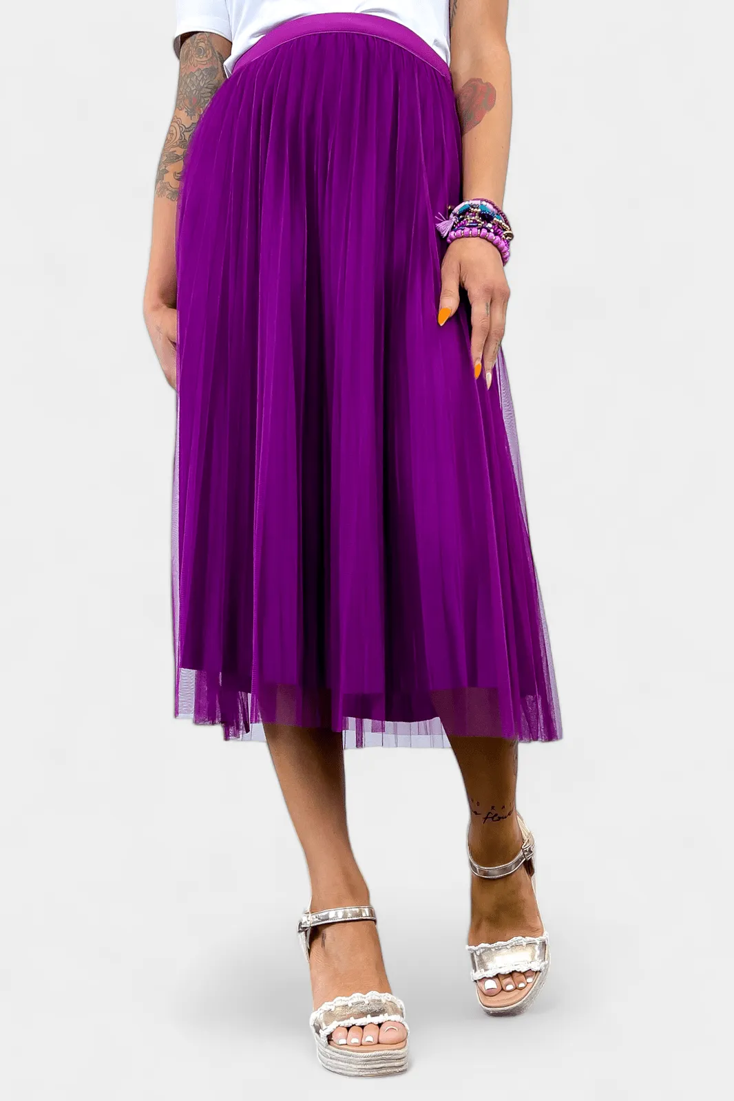 Purple Tulle Pleated Skirt