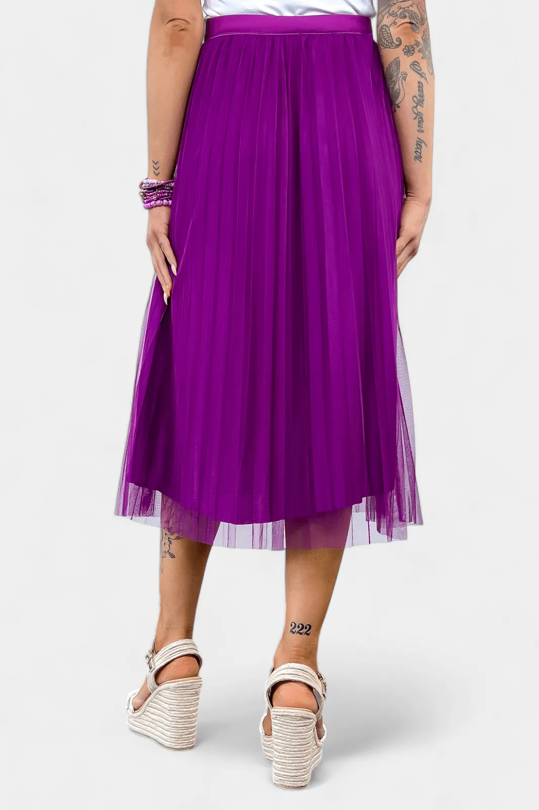 Purple Tulle Pleated Skirt