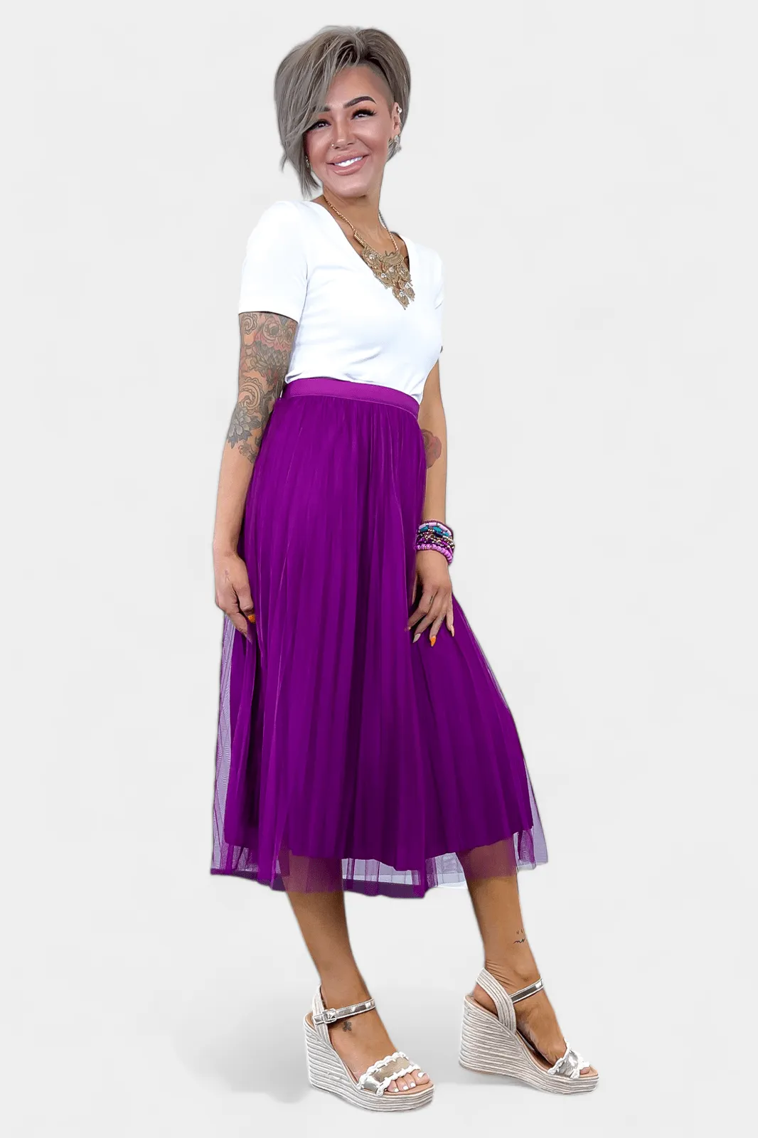 Purple Tulle Pleated Skirt