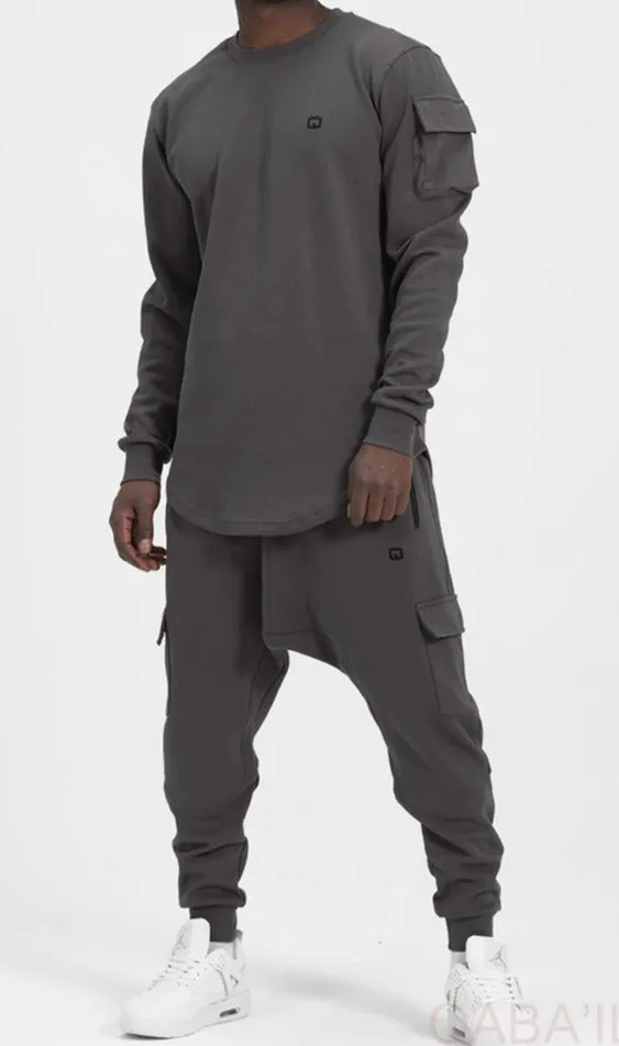 QL Sniper Set Cargo Joggers and Longline Top in Dark Grey