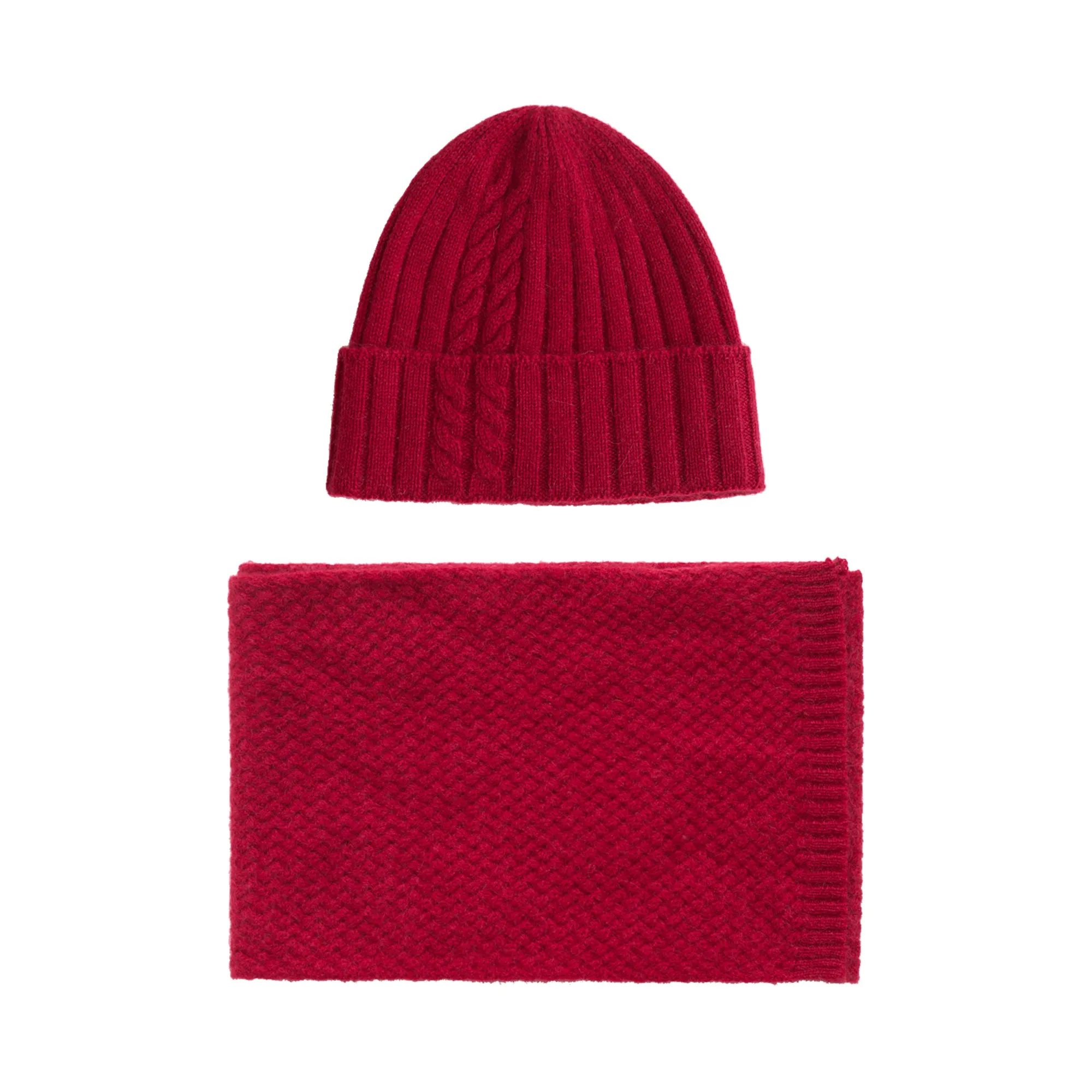 "Warmth Whisper" Cashmere Scarf & Beanie Hat Gift Set - Red