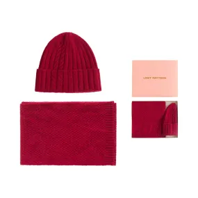 "Warmth Whisper" Cashmere Scarf & Beanie Hat Gift Set - Red