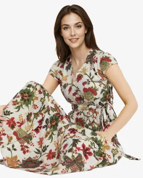 Rareism Women Tosa Multi Cap Sleeves V-Neck Button Closure Fit And Flare Midi Floral Print Dress