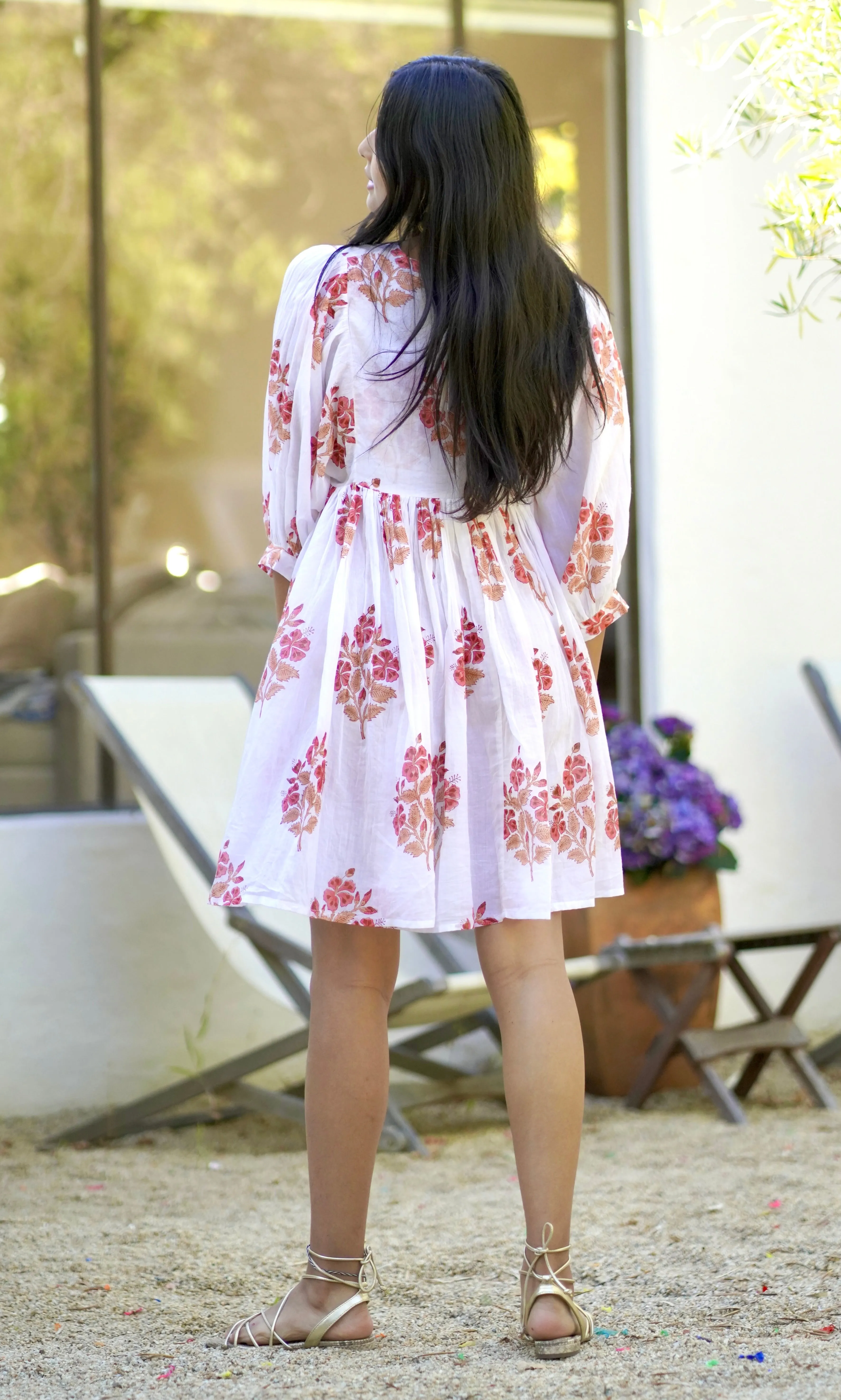 Raya Block Printed Mini Dress- White Coral