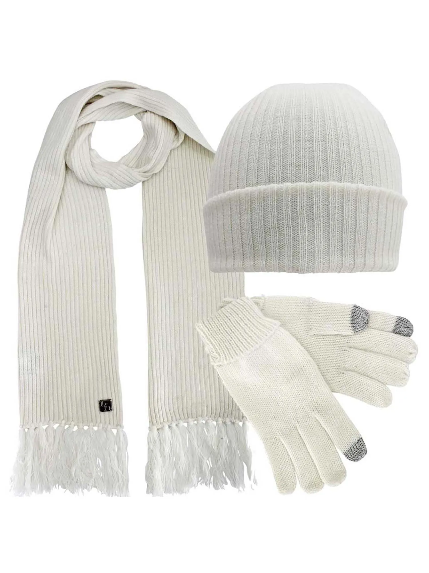 Ribbed Knit Men's 3 Piece Hat Scarf & Texting Gloves Set