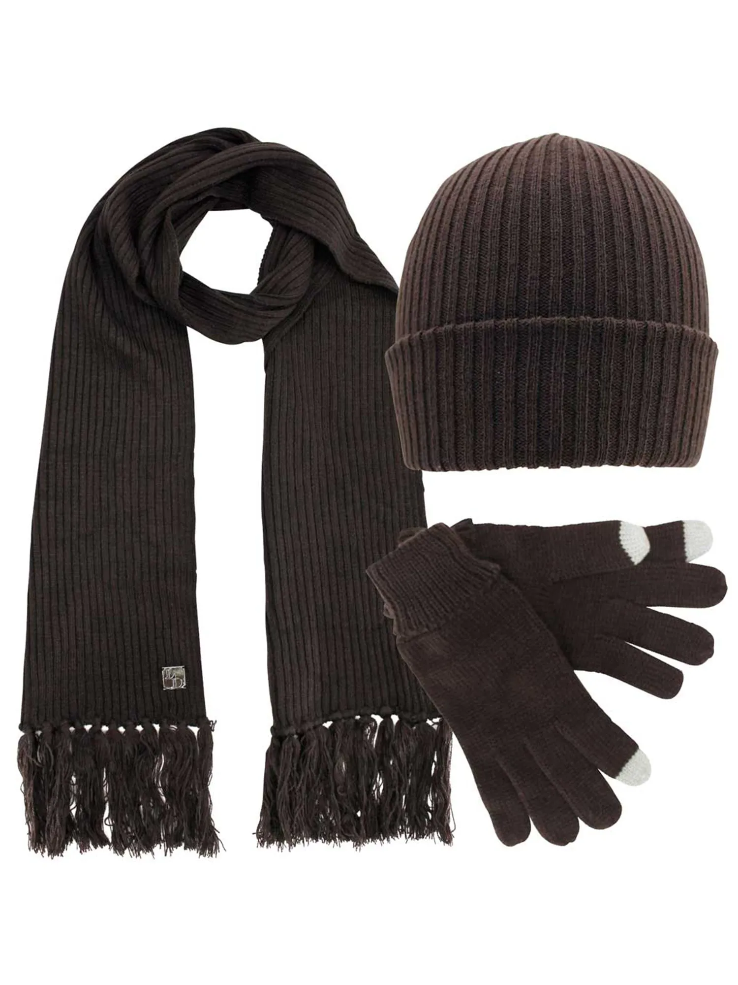 Ribbed Knit Men's 3 Piece Hat Scarf & Texting Gloves Set