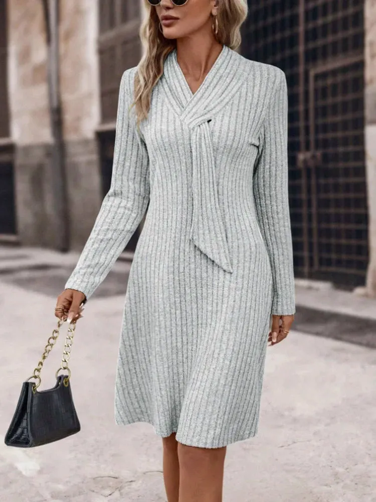 Ribbed Shawl Collar Fall Knit Dress