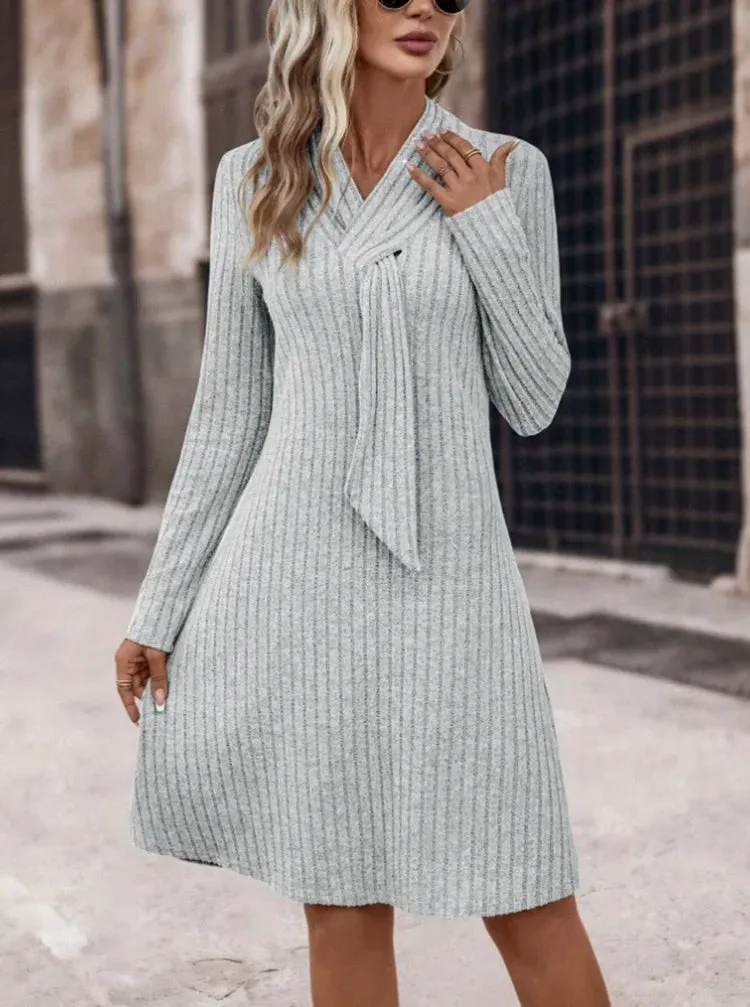 Ribbed Shawl Collar Fall Knit Dress