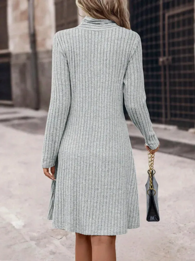 Ribbed Shawl Collar Fall Knit Dress