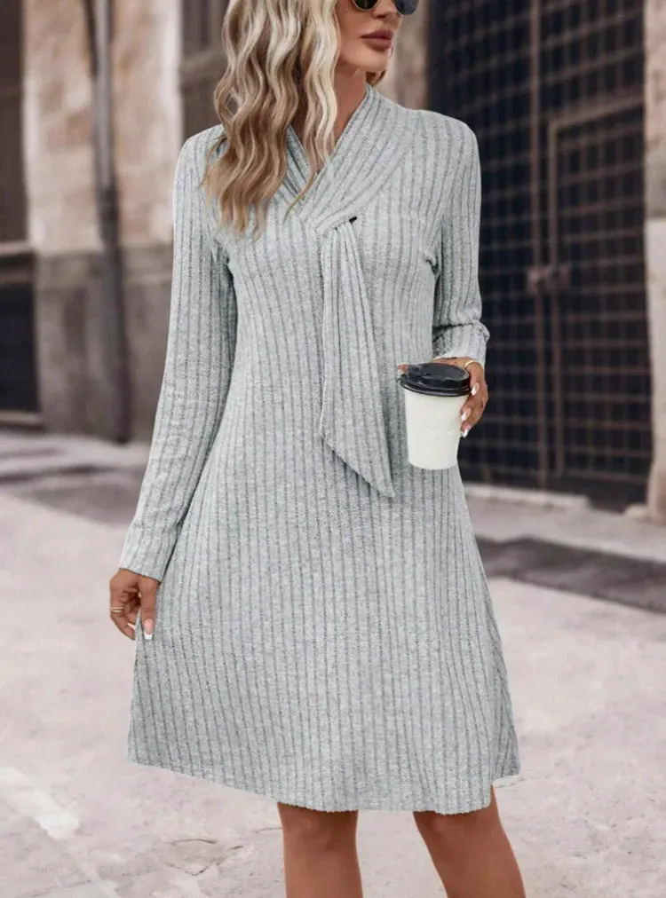 Ribbed Shawl Collar Fall Knit Dress