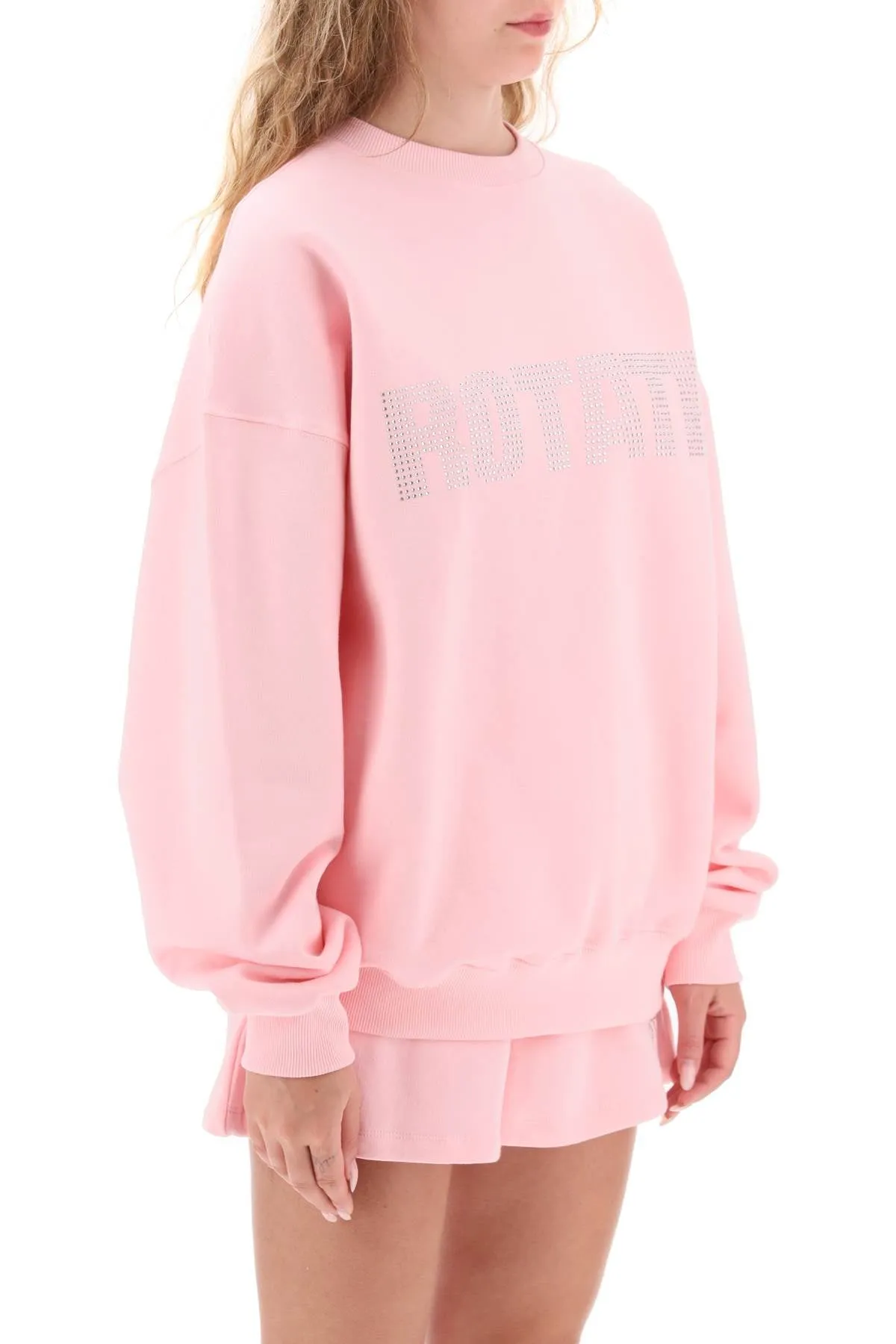 Rotate crew-neck sweatshirt with rhinestone-studded maxi logo