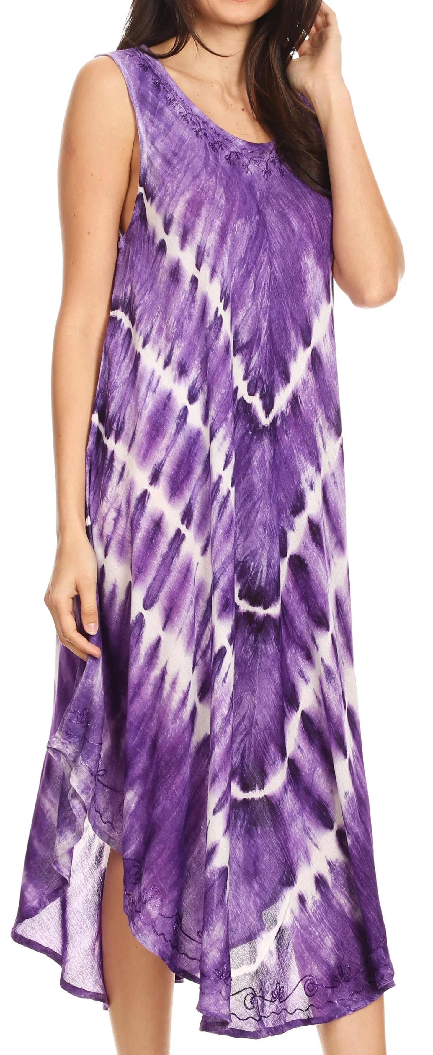 Sakkas Ambra Women's Casual Maxi Tie Dye Sleeveless Loose Tank Cover-up Dress