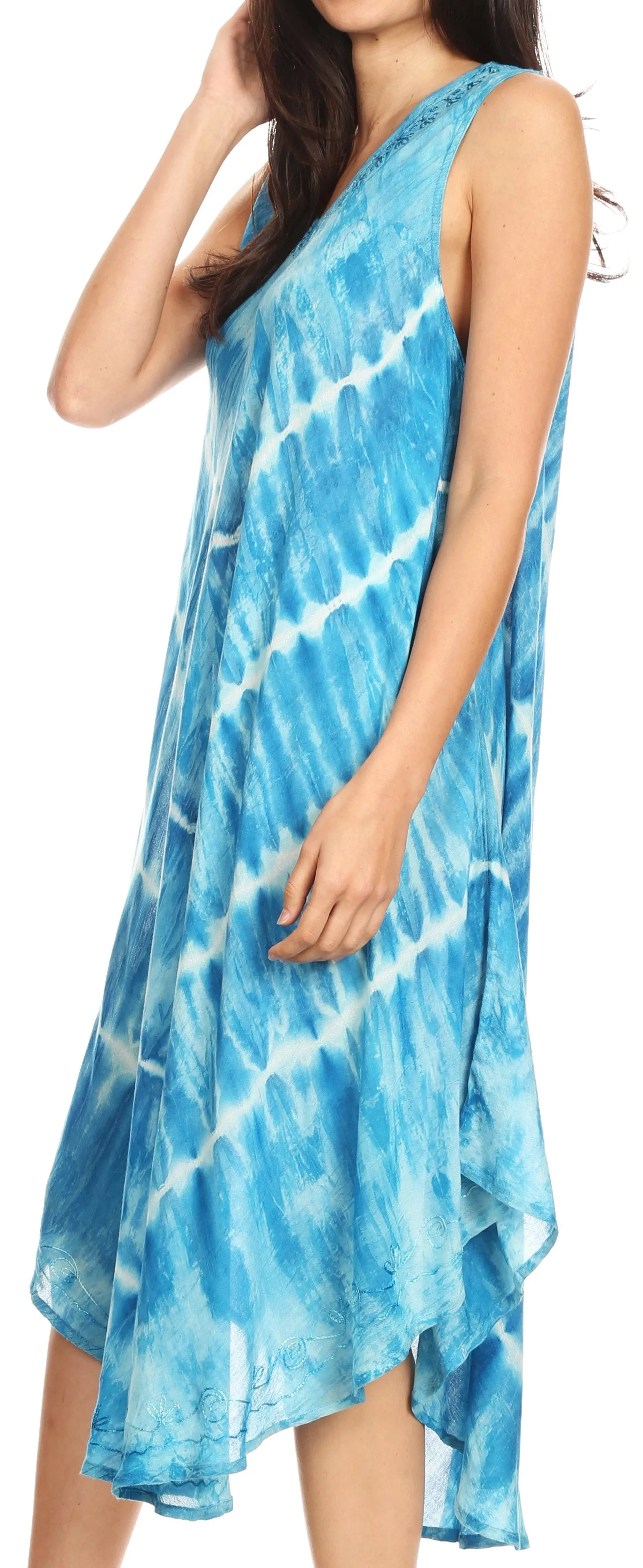 Sakkas Ambra Women's Casual Maxi Tie Dye Sleeveless Loose Tank Cover-up Dress