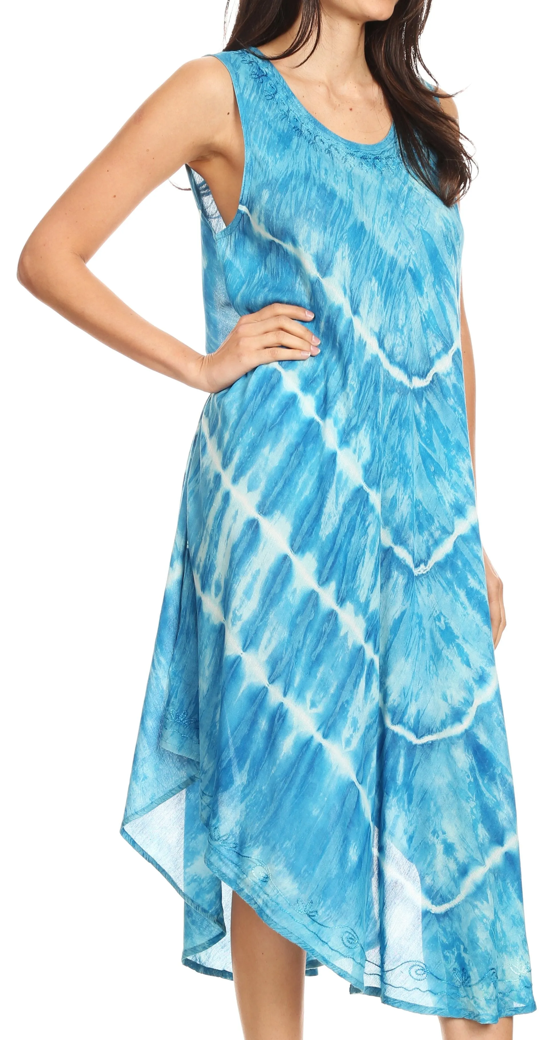 Sakkas Ambra Women's Casual Maxi Tie Dye Sleeveless Loose Tank Cover-up Dress