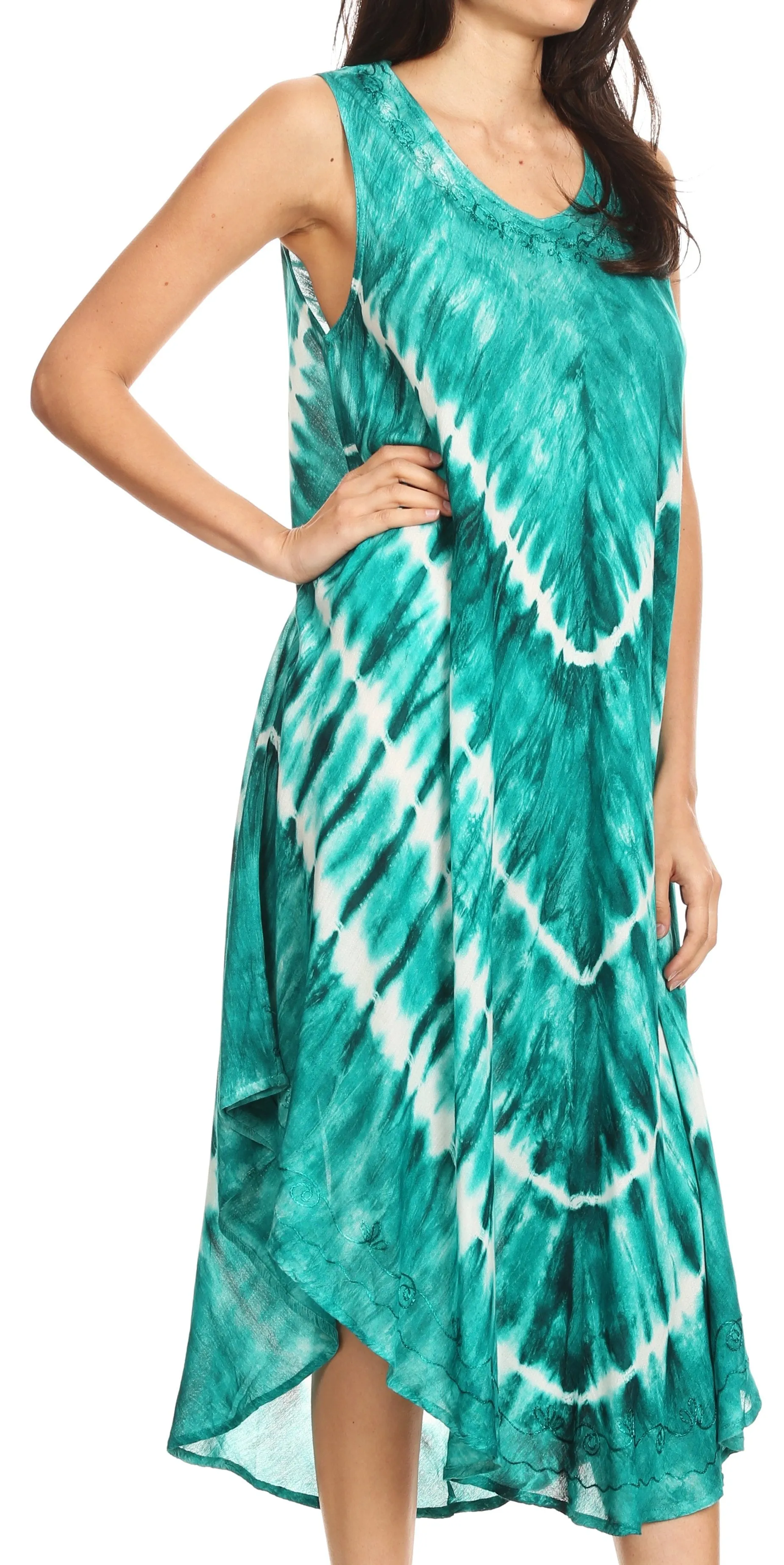 Sakkas Ambra Women's Casual Maxi Tie Dye Sleeveless Loose Tank Cover-up Dress