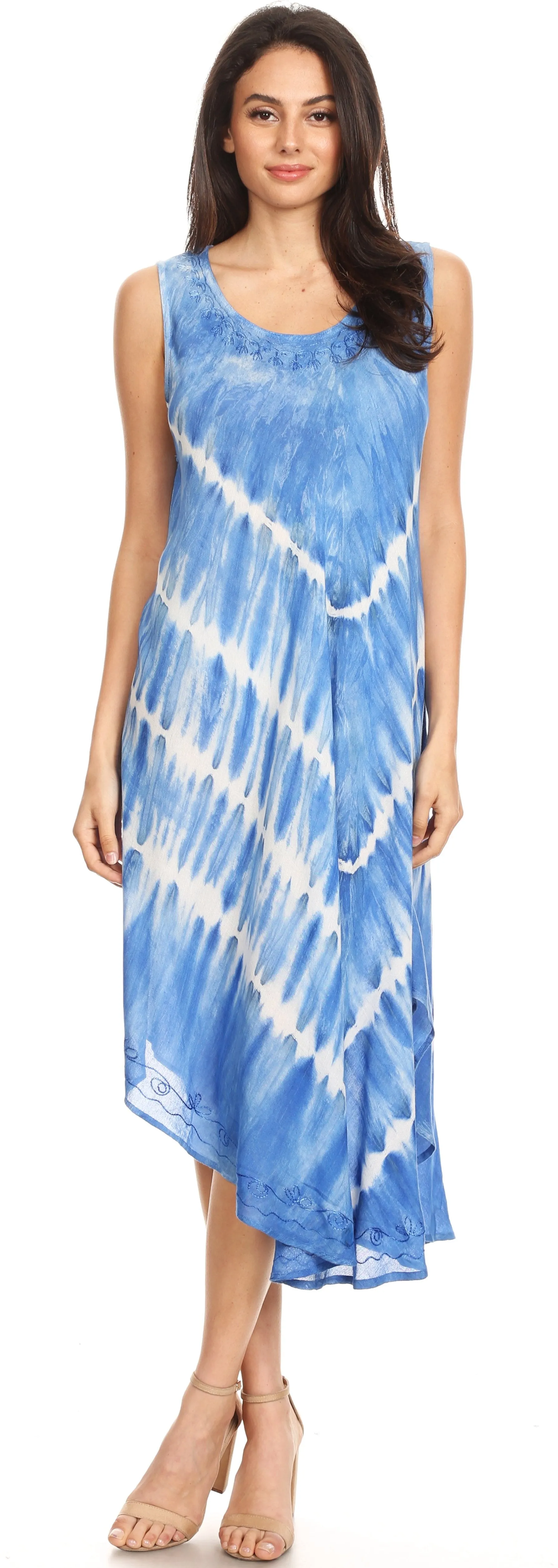 Sakkas Ambra Women's Casual Maxi Tie Dye Sleeveless Loose Tank Cover-up Dress