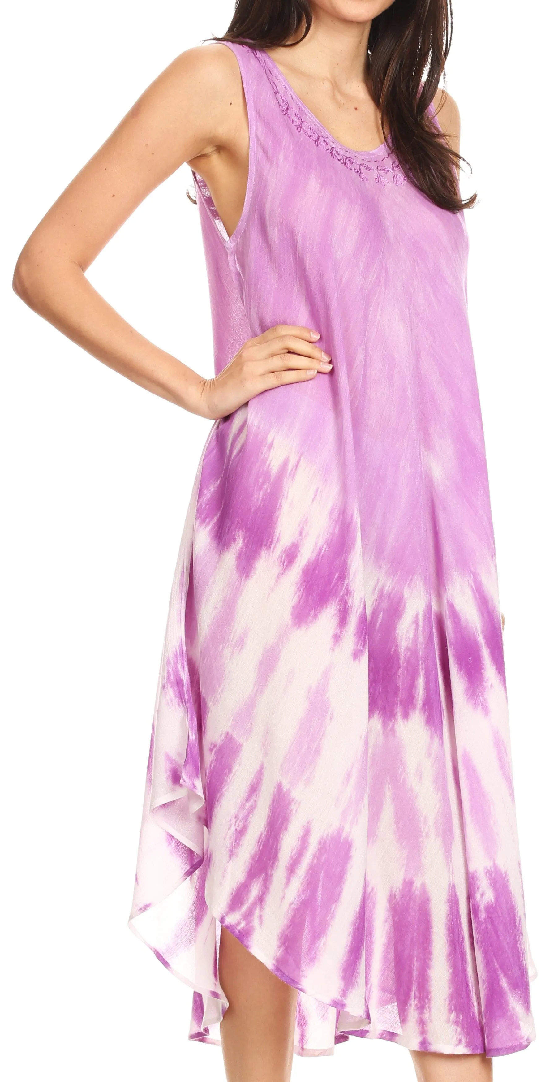 Sakkas Ambra Women's Casual Maxi Tie Dye Sleeveless Loose Tank Cover-up Dress