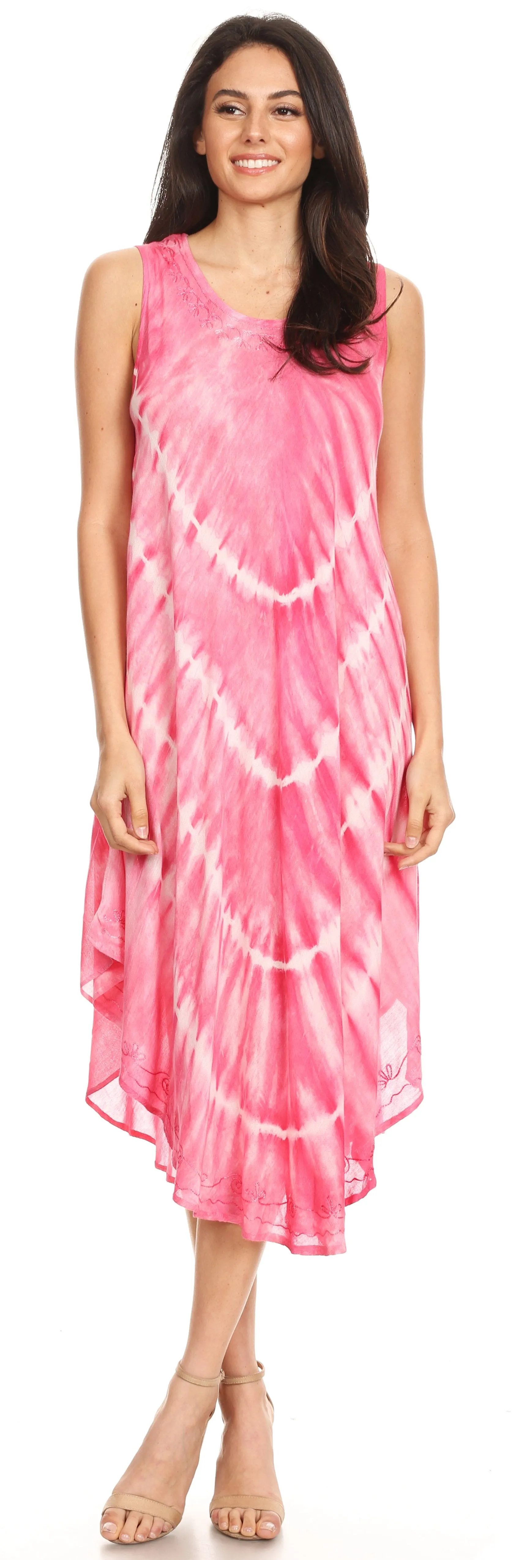 Sakkas Ambra Women's Casual Maxi Tie Dye Sleeveless Loose Tank Cover-up Dress