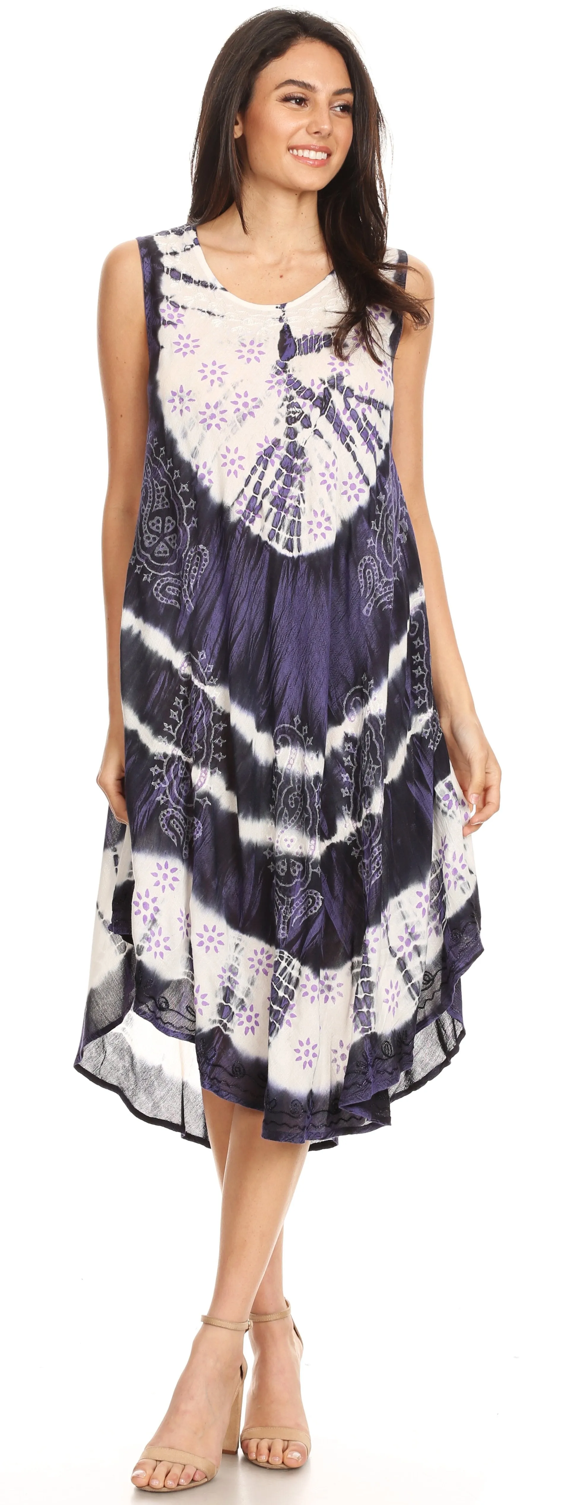 Sakkas Ambra Women's Casual Maxi Tie Dye Sleeveless Loose Tank Cover-up Dress