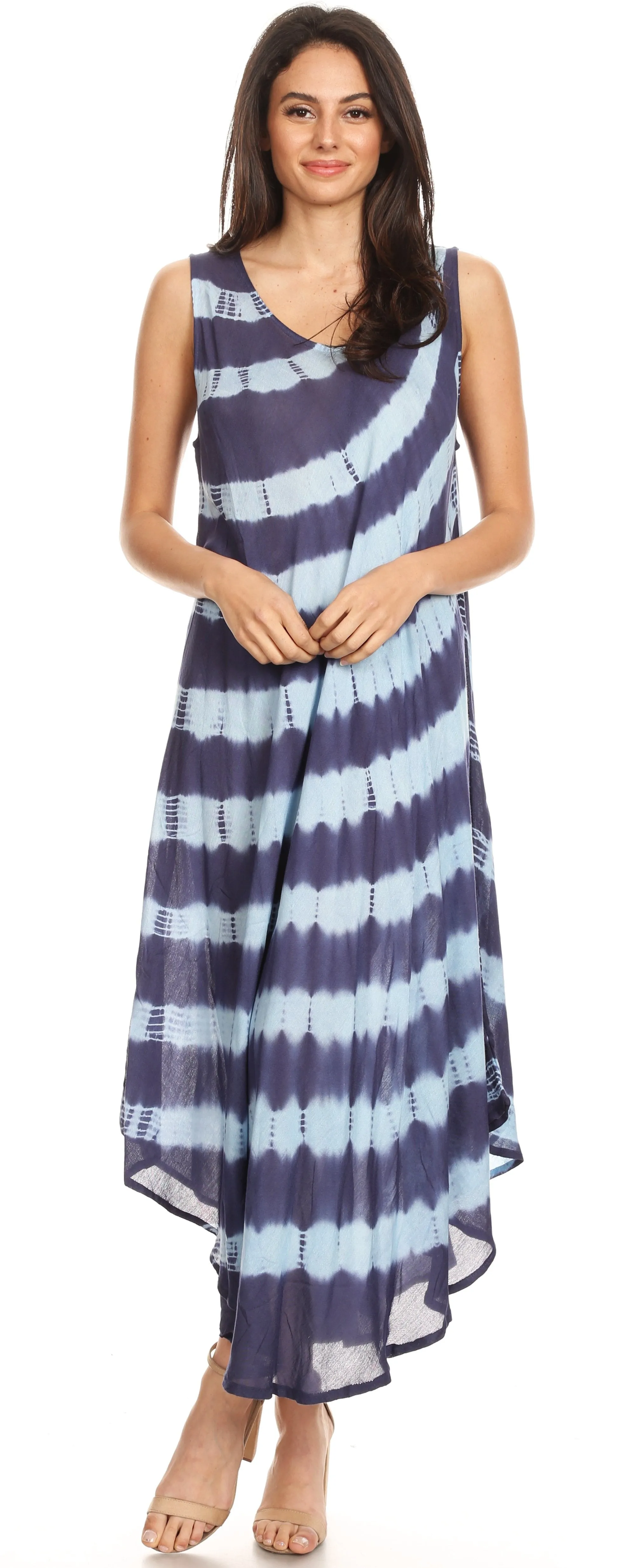 Sakkas Neja Women's Casual Maxi Summer Sleeveless Loose Fit Tie Dye Tank Dress