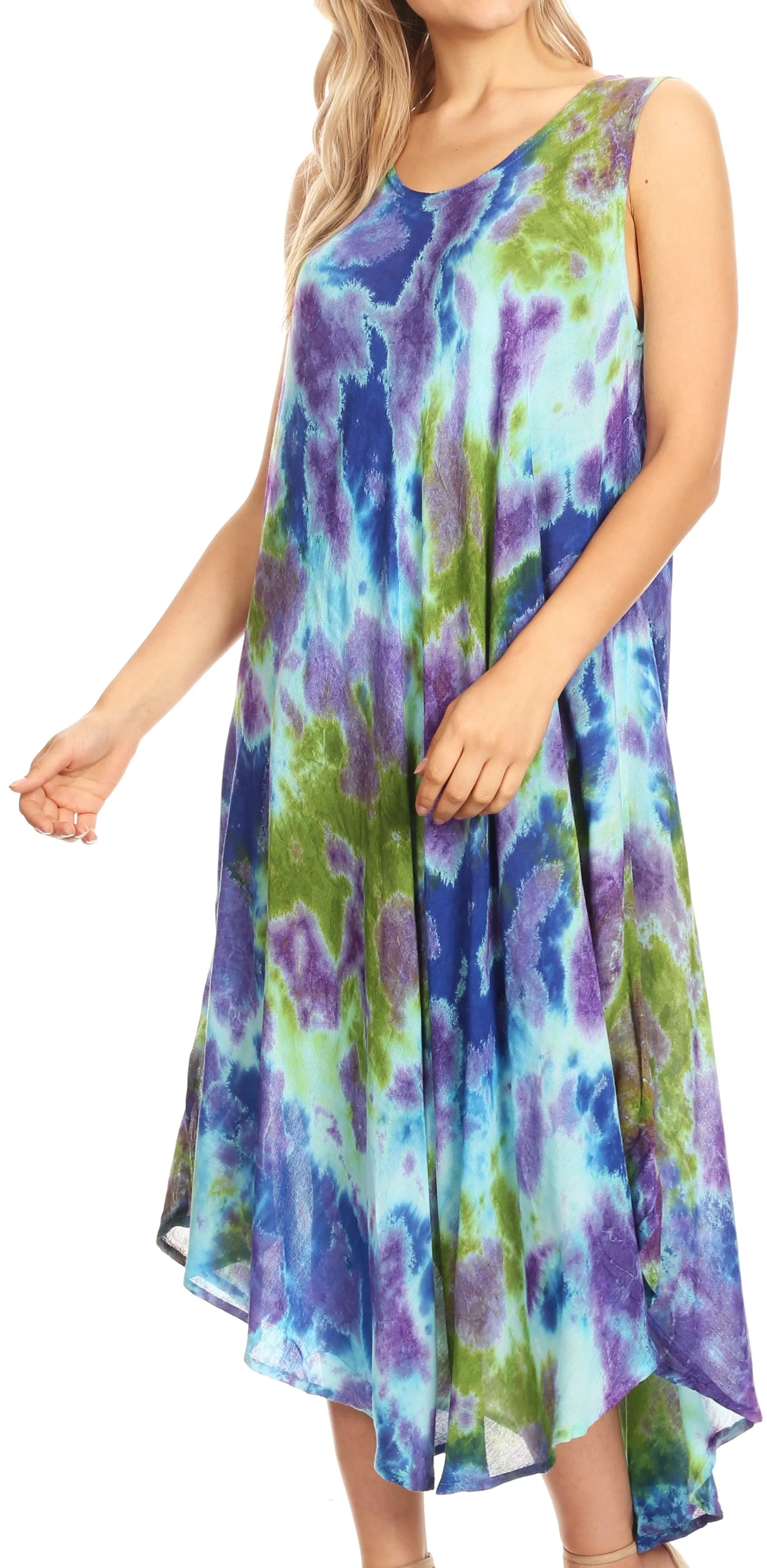 Sakkas Neja Women's Casual Maxi Summer Sleeveless Loose Fit Tie Dye Tank Dress