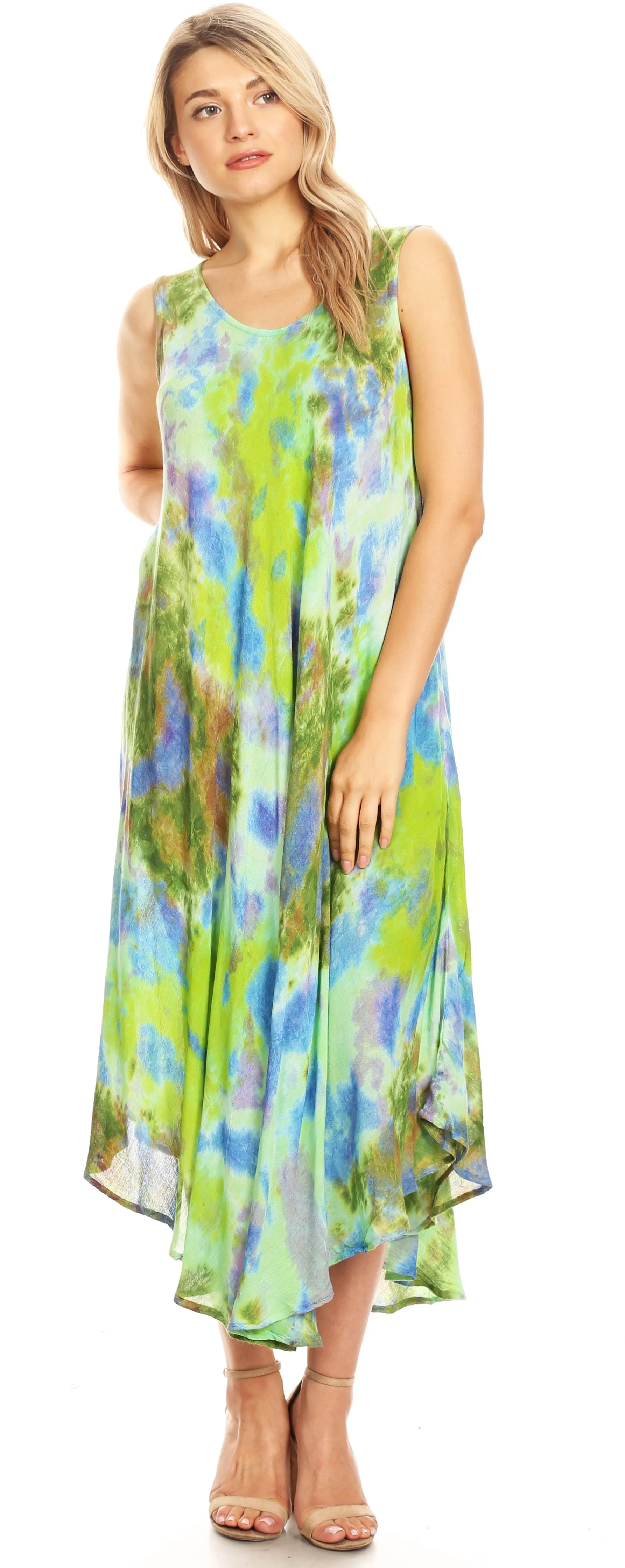 Sakkas Neja Women's Casual Maxi Summer Sleeveless Loose Fit Tie Dye Tank Dress