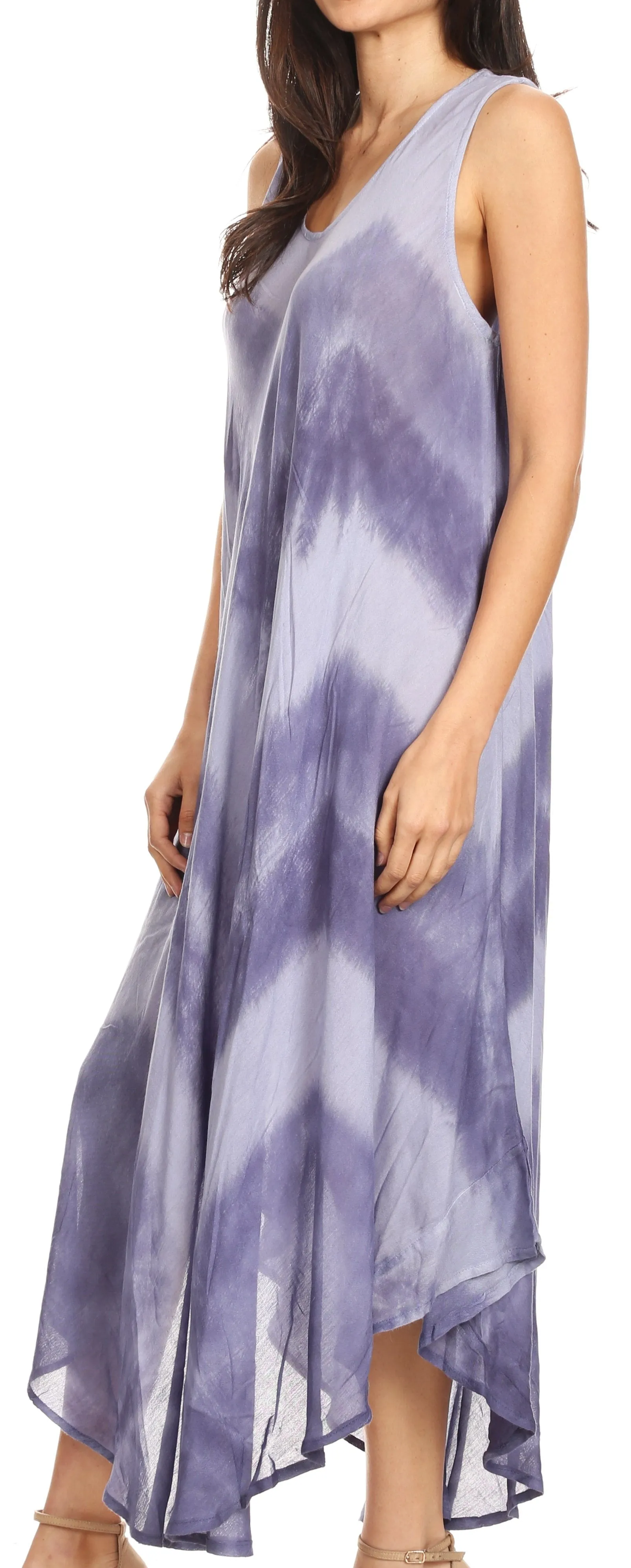 Sakkas Neja Women's Casual Maxi Summer Sleeveless Loose Fit Tie Dye Tank Dress