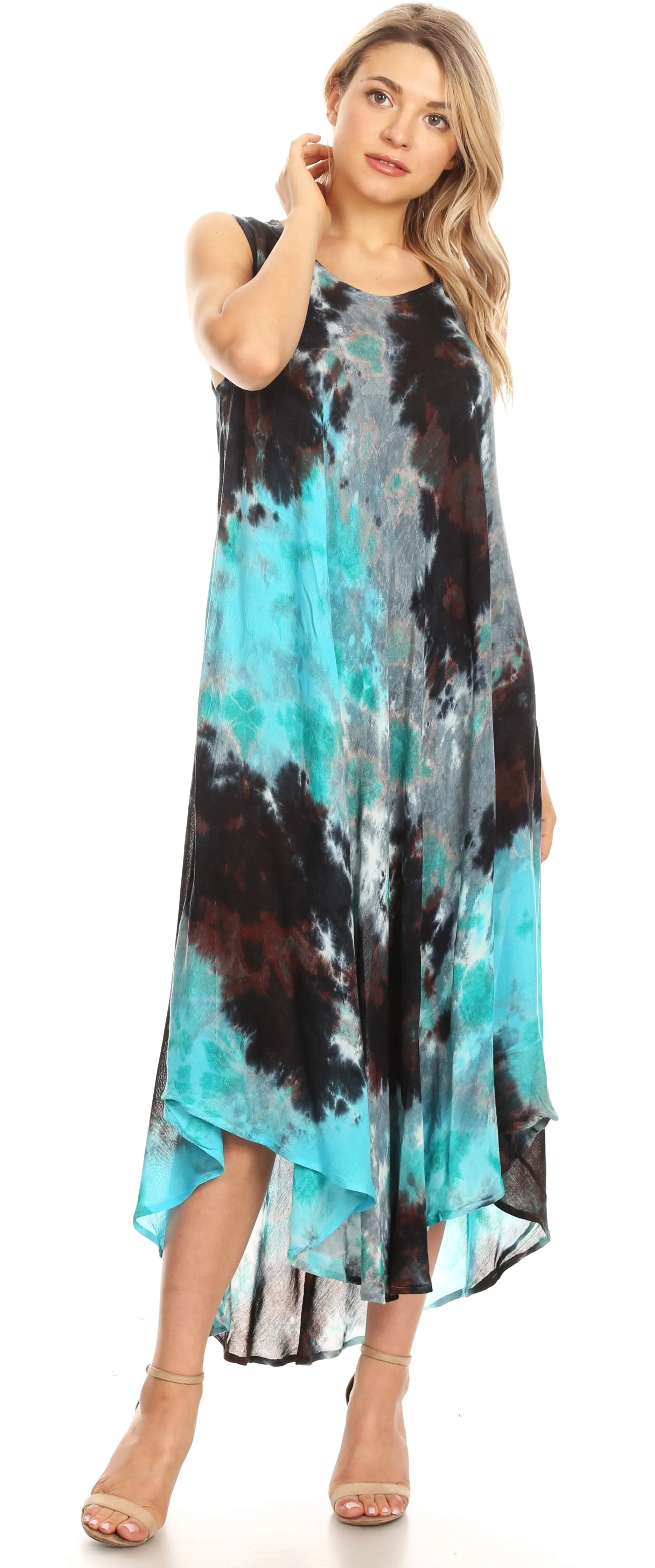 Sakkas Neja Women's Casual Maxi Summer Sleeveless Loose Fit Tie Dye Tank Dress