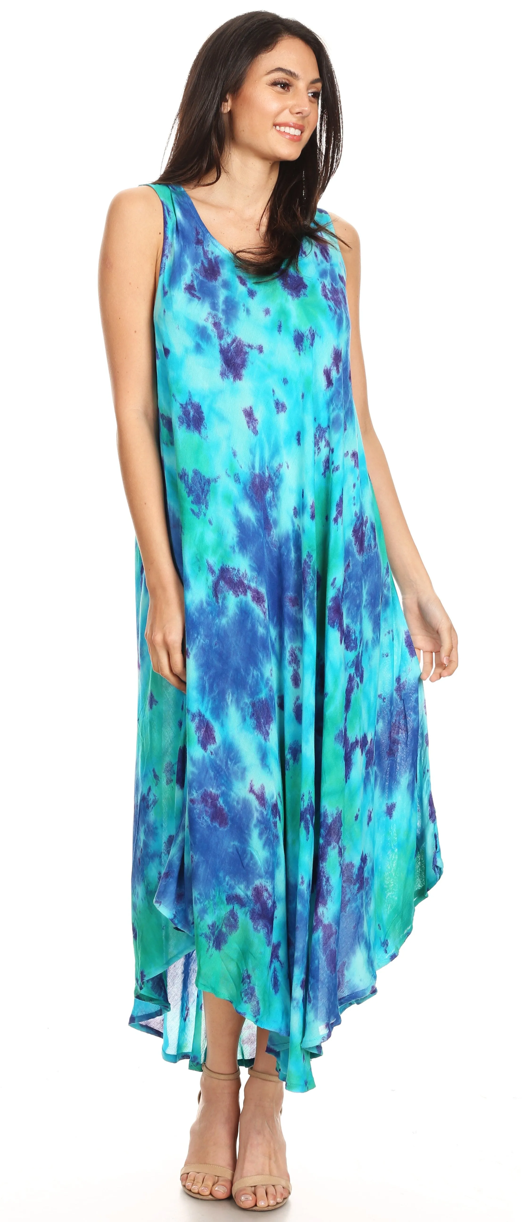 Sakkas Neja Women's Casual Maxi Summer Sleeveless Loose Fit Tie Dye Tank Dress