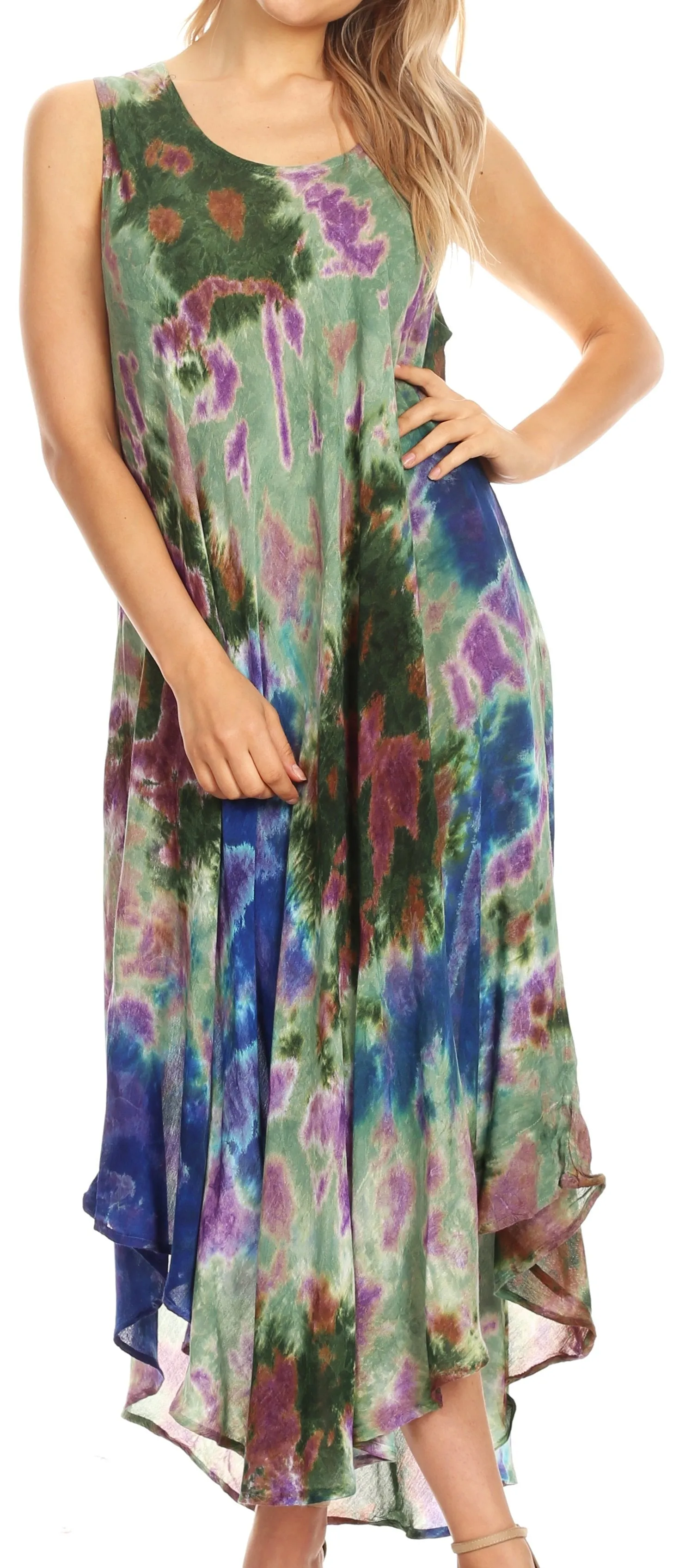 Sakkas Neja Women's Casual Maxi Summer Sleeveless Loose Fit Tie Dye Tank Dress