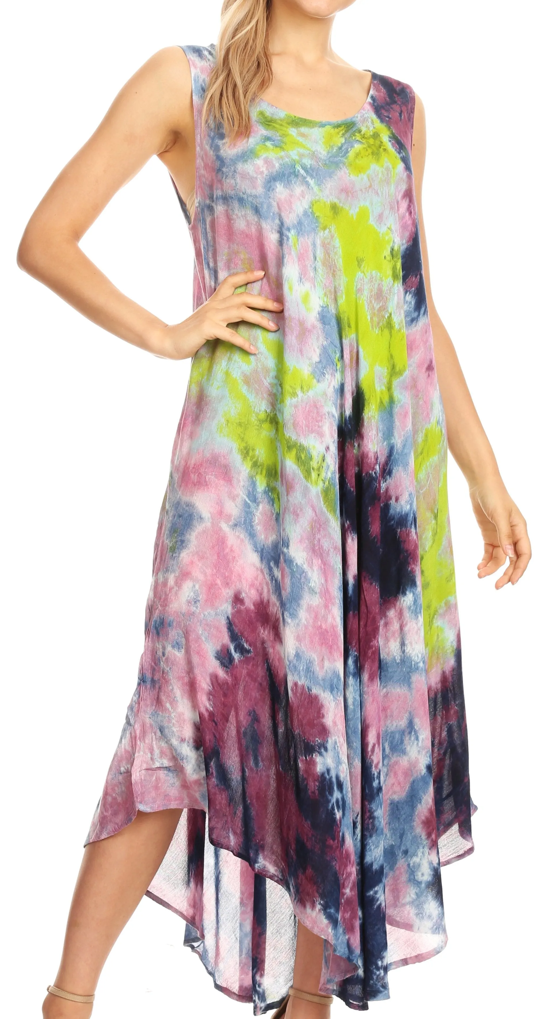 Sakkas Neja Women's Casual Maxi Summer Sleeveless Loose Fit Tie Dye Tank Dress