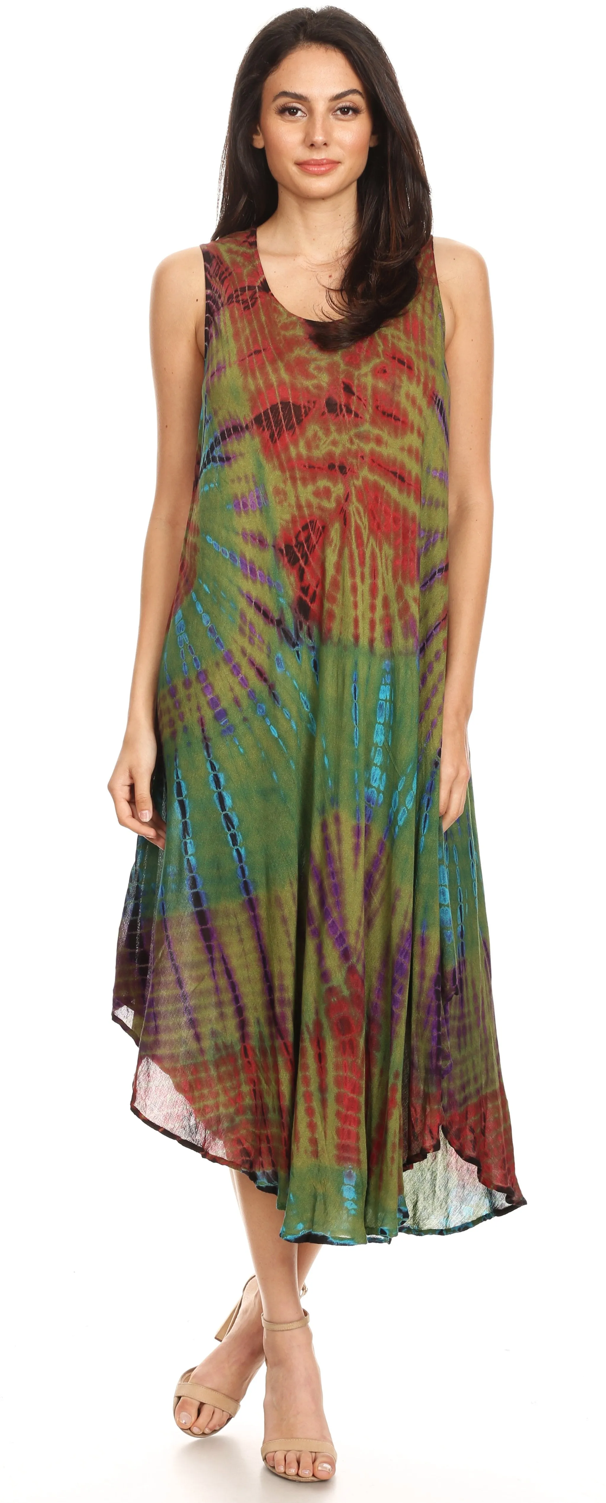 Sakkas Neja Women's Casual Maxi Summer Sleeveless Loose Fit Tie Dye Tank Dress