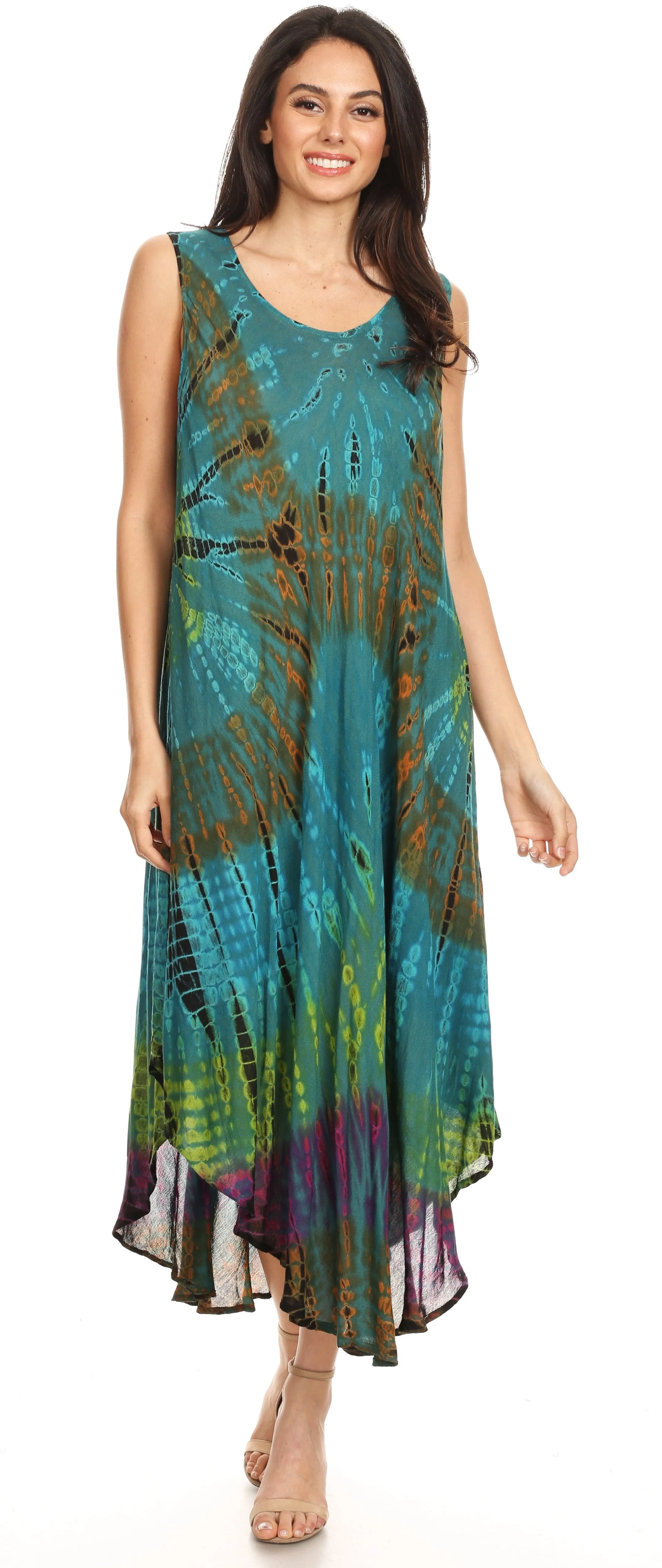 Sakkas Neja Women's Casual Maxi Summer Sleeveless Loose Fit Tie Dye Tank Dress