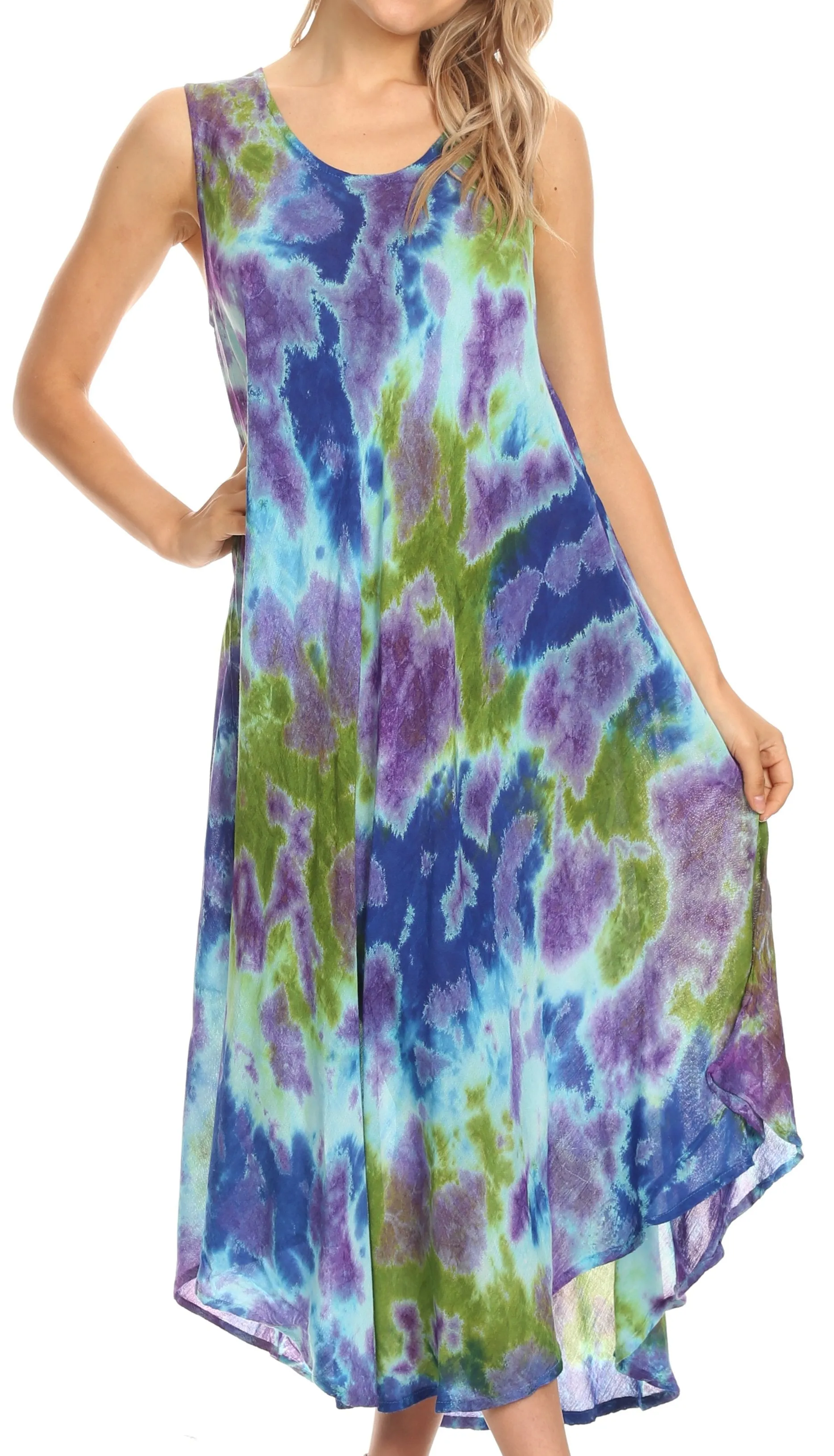 Sakkas Neja Women's Casual Maxi Summer Sleeveless Loose Fit Tie Dye Tank Dress