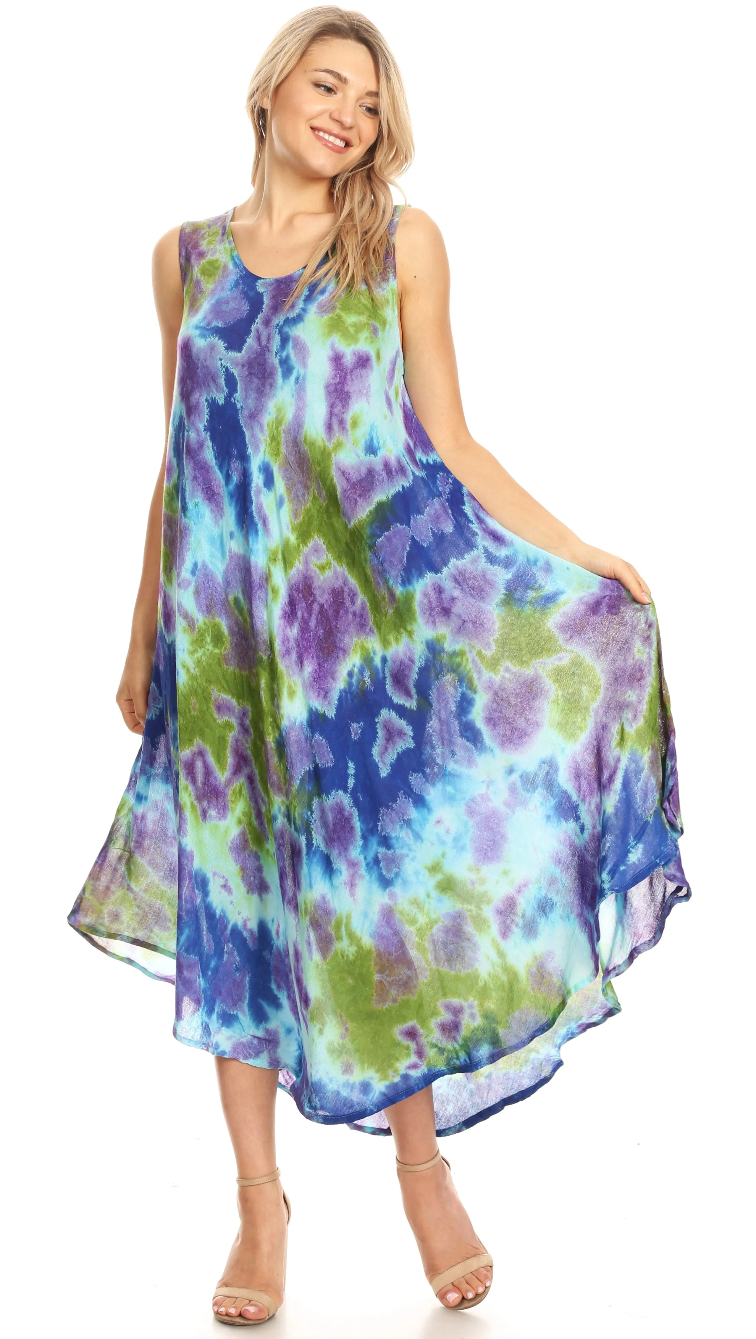 Sakkas Neja Women's Casual Maxi Summer Sleeveless Loose Fit Tie Dye Tank Dress