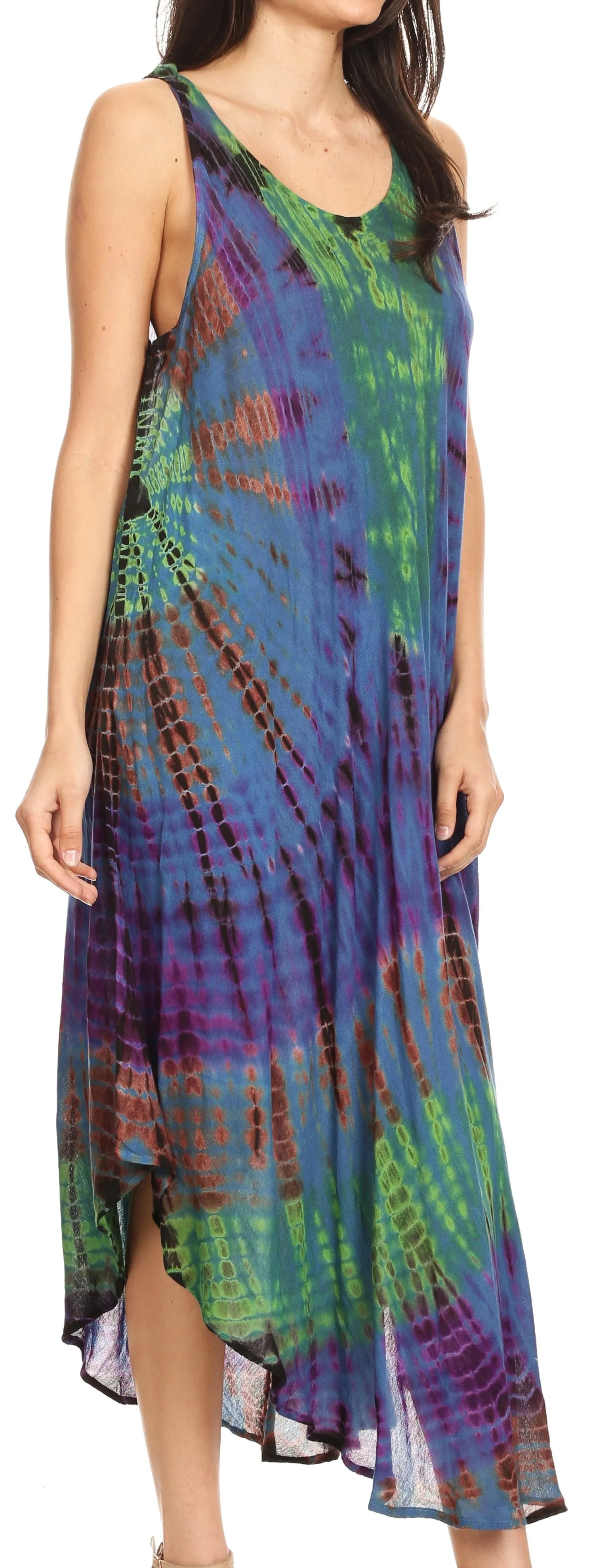 Sakkas Neja Women's Casual Maxi Summer Sleeveless Loose Fit Tie Dye Tank Dress