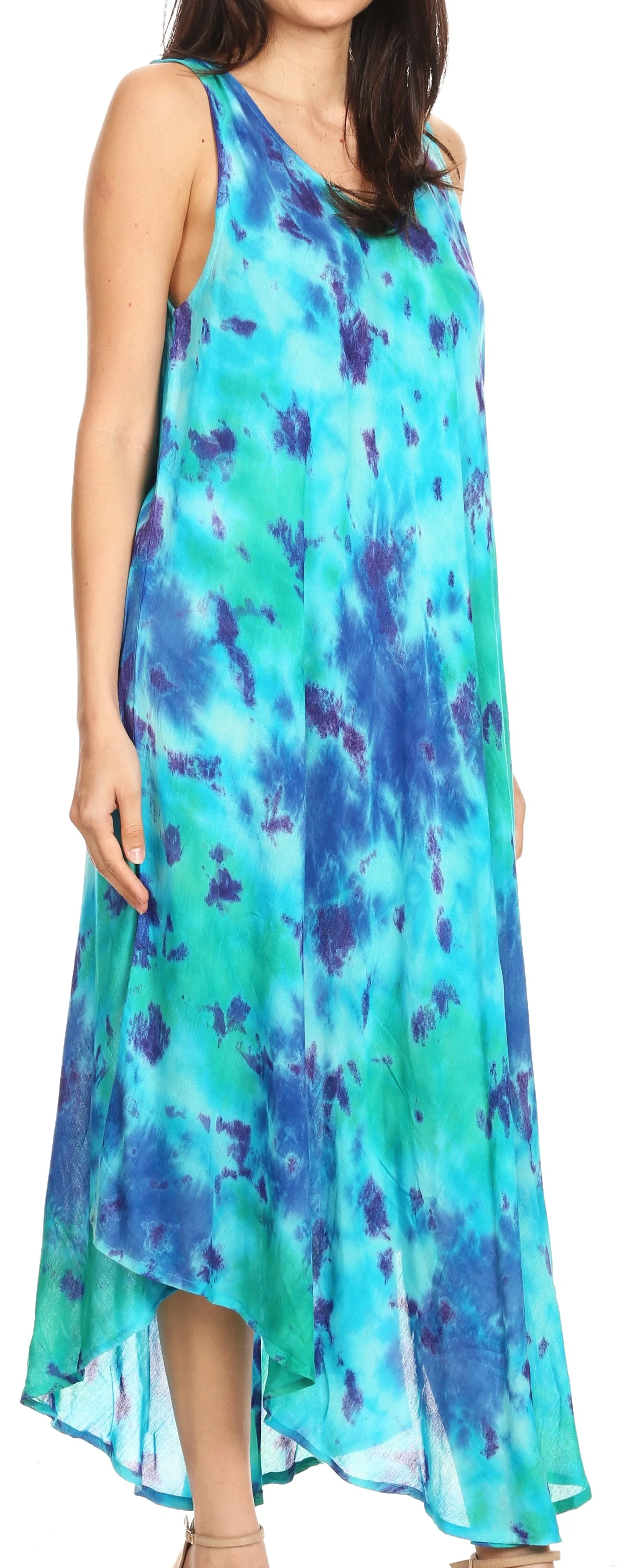 Sakkas Neja Women's Casual Maxi Summer Sleeveless Loose Fit Tie Dye Tank Dress