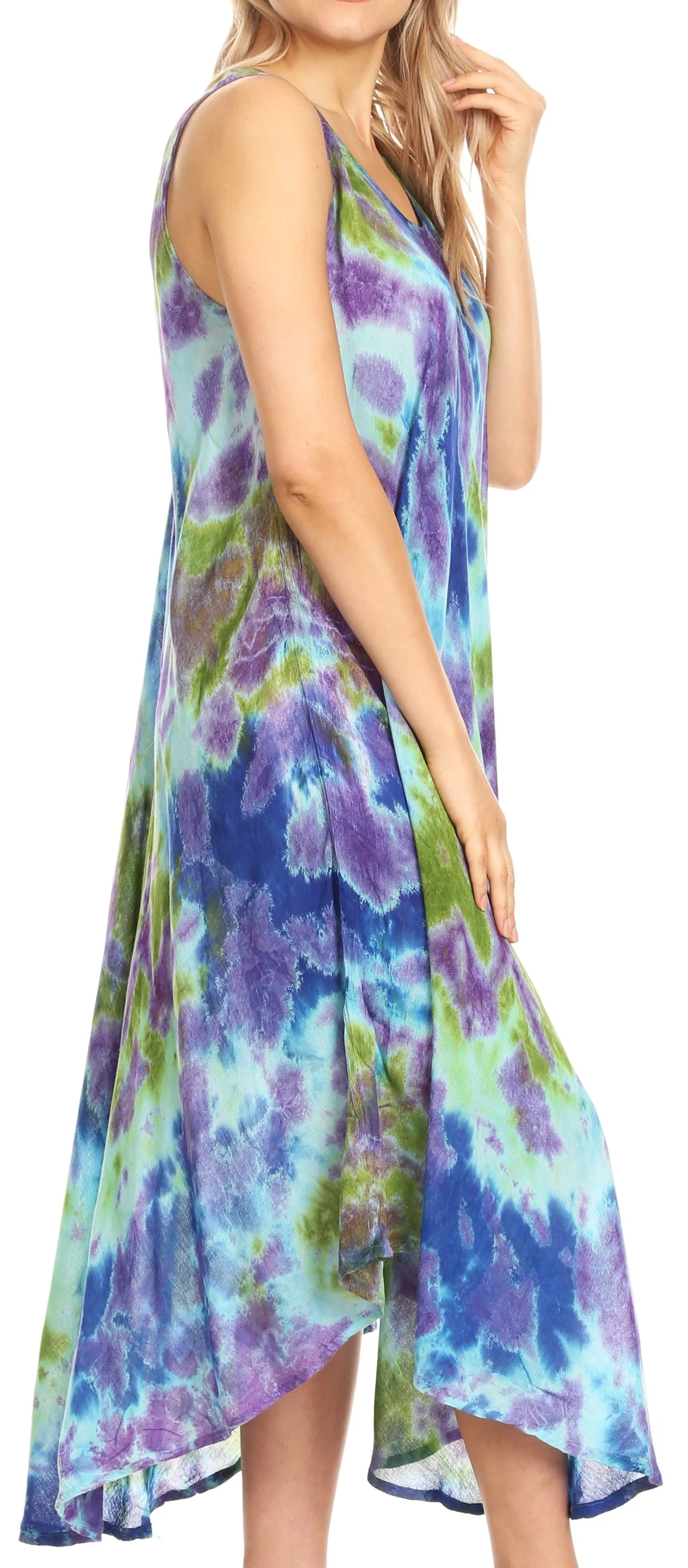 Sakkas Neja Women's Casual Maxi Summer Sleeveless Loose Fit Tie Dye Tank Dress