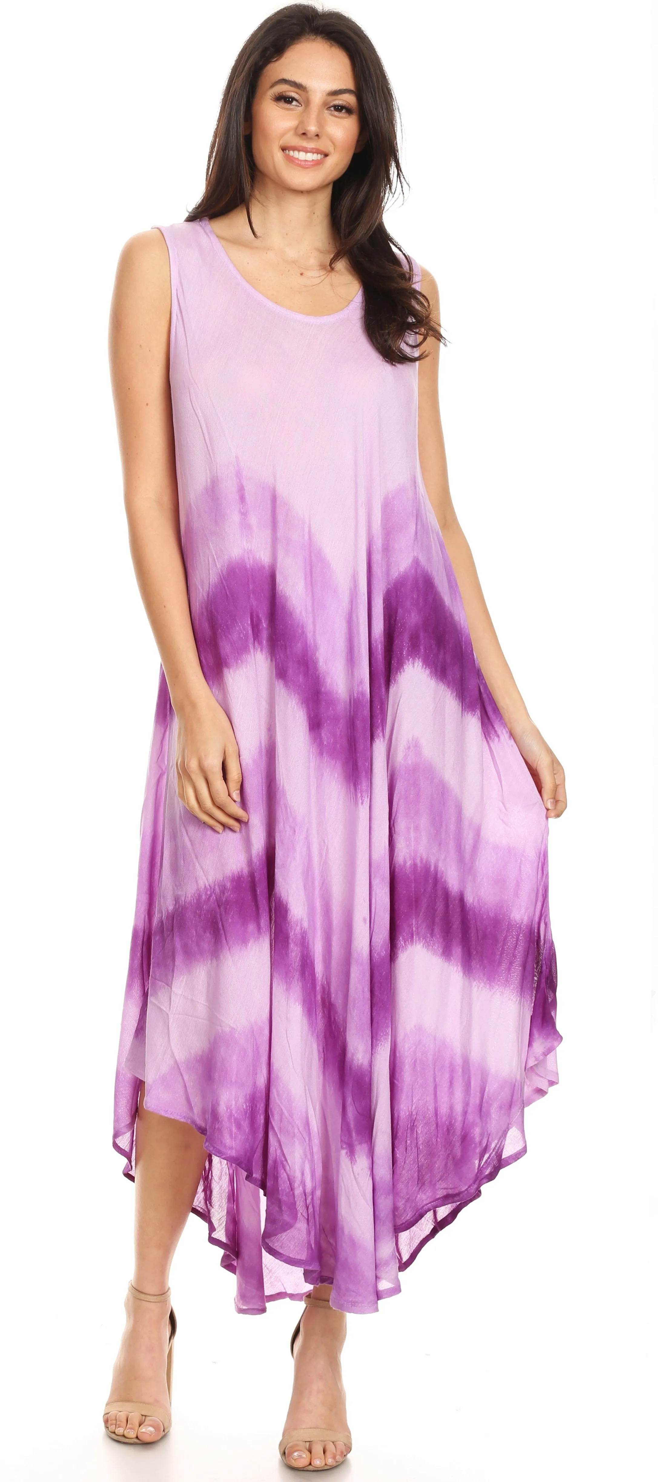 Sakkas Neja Women's Casual Maxi Summer Sleeveless Loose Fit Tie Dye Tank Dress