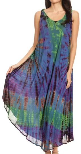 Sakkas Neja Women's Casual Maxi Summer Sleeveless Loose Fit Tie Dye Tank Dress