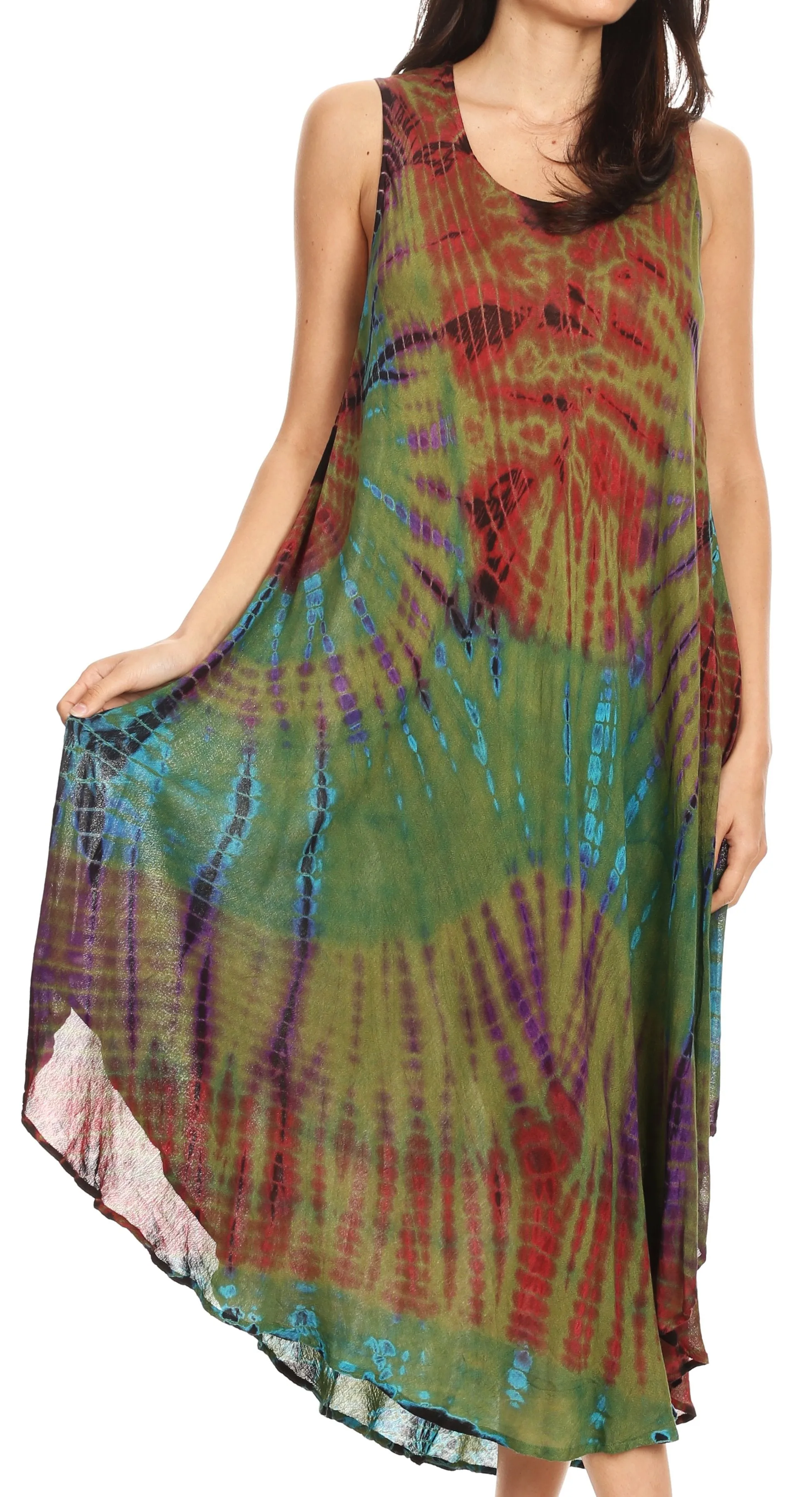 Sakkas Neja Women's Casual Maxi Summer Sleeveless Loose Fit Tie Dye Tank Dress