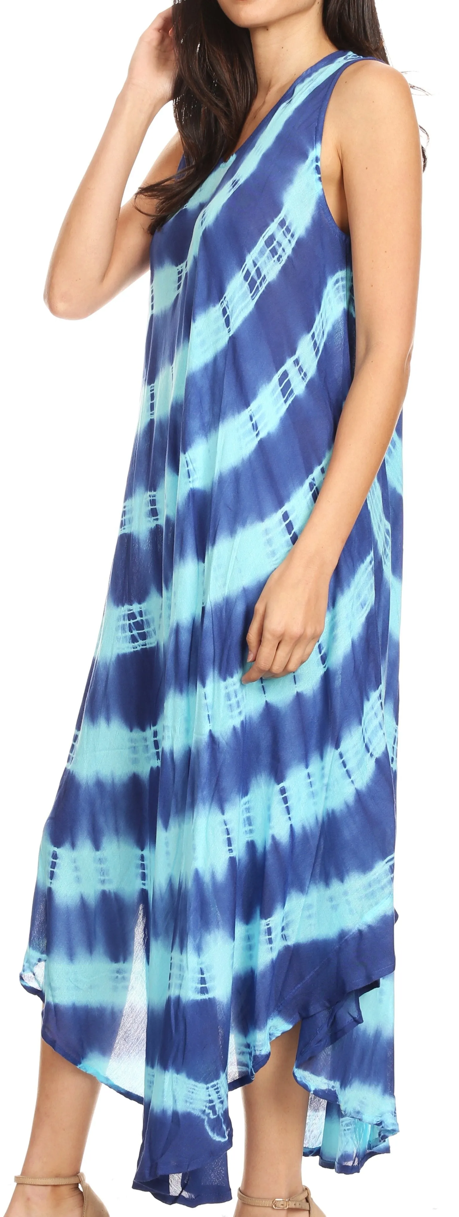 Sakkas Neja Women's Casual Maxi Summer Sleeveless Loose Fit Tie Dye Tank Dress