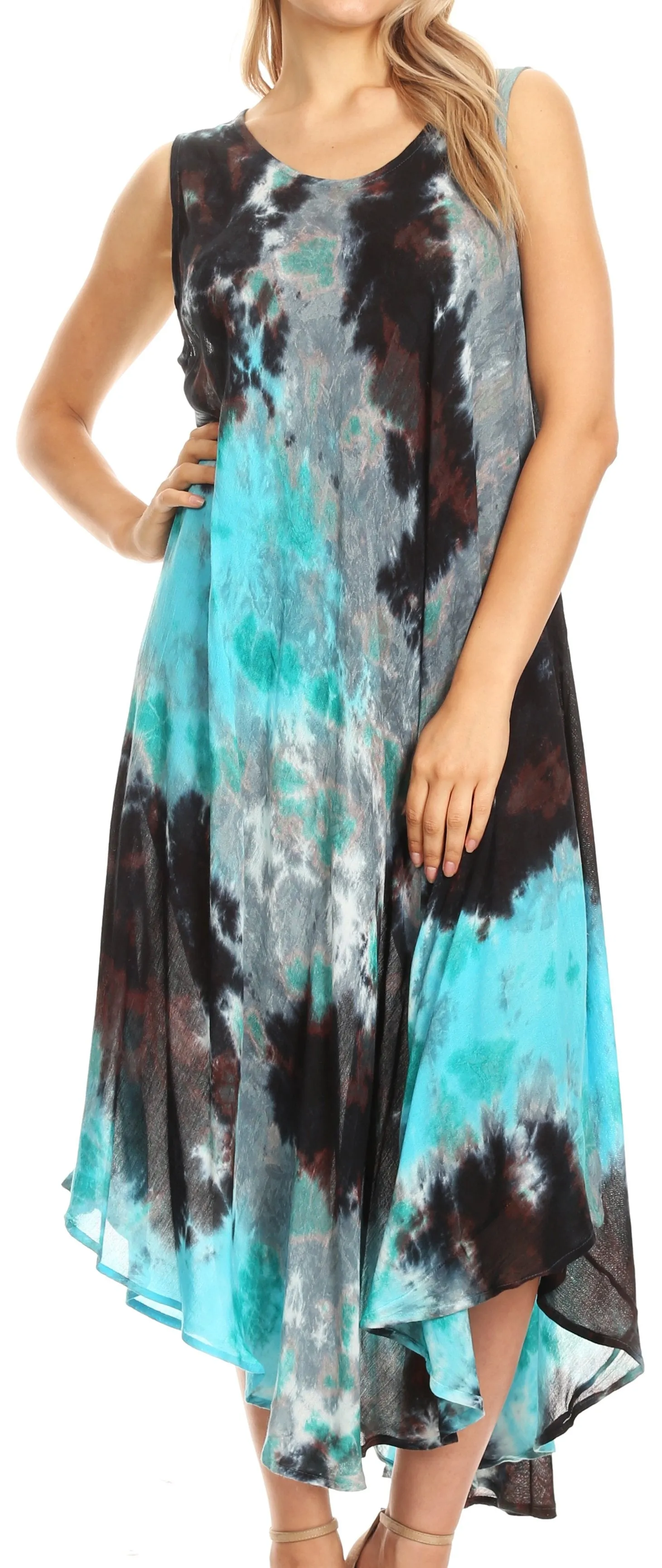 Sakkas Neja Women's Casual Maxi Summer Sleeveless Loose Fit Tie Dye Tank Dress