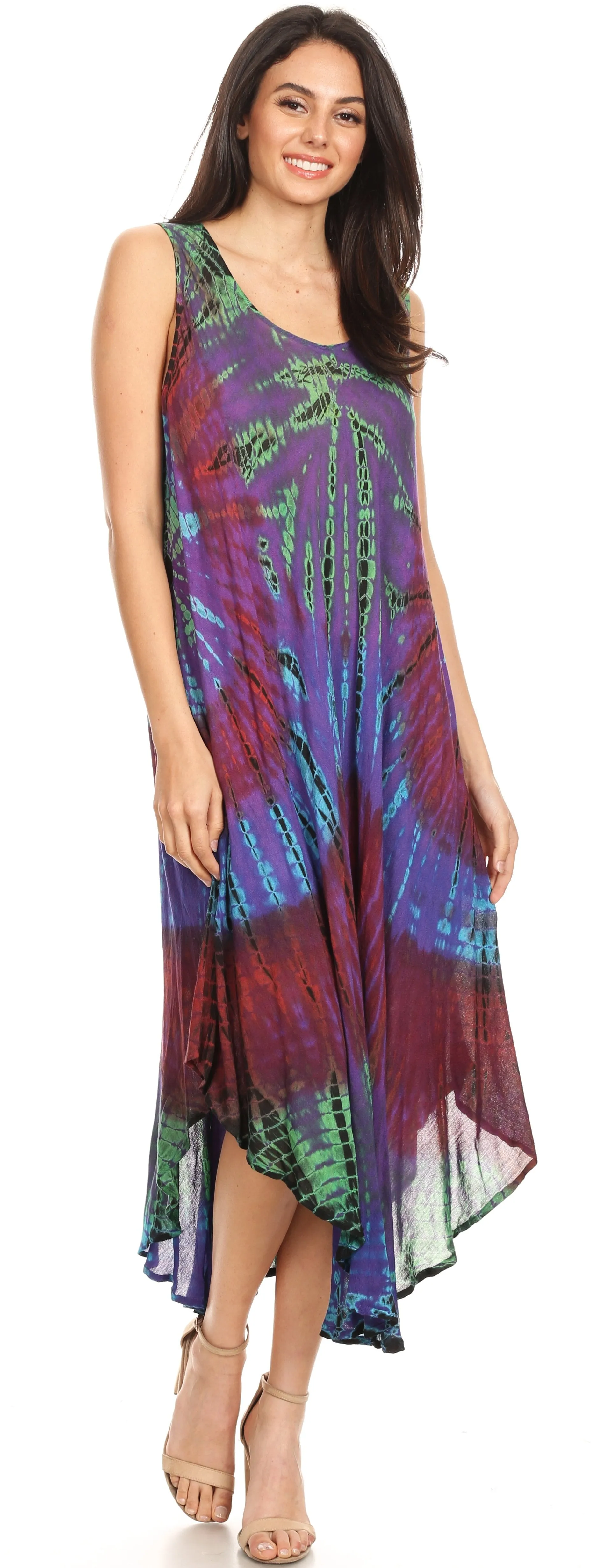 Sakkas Neja Women's Casual Maxi Summer Sleeveless Loose Fit Tie Dye Tank Dress