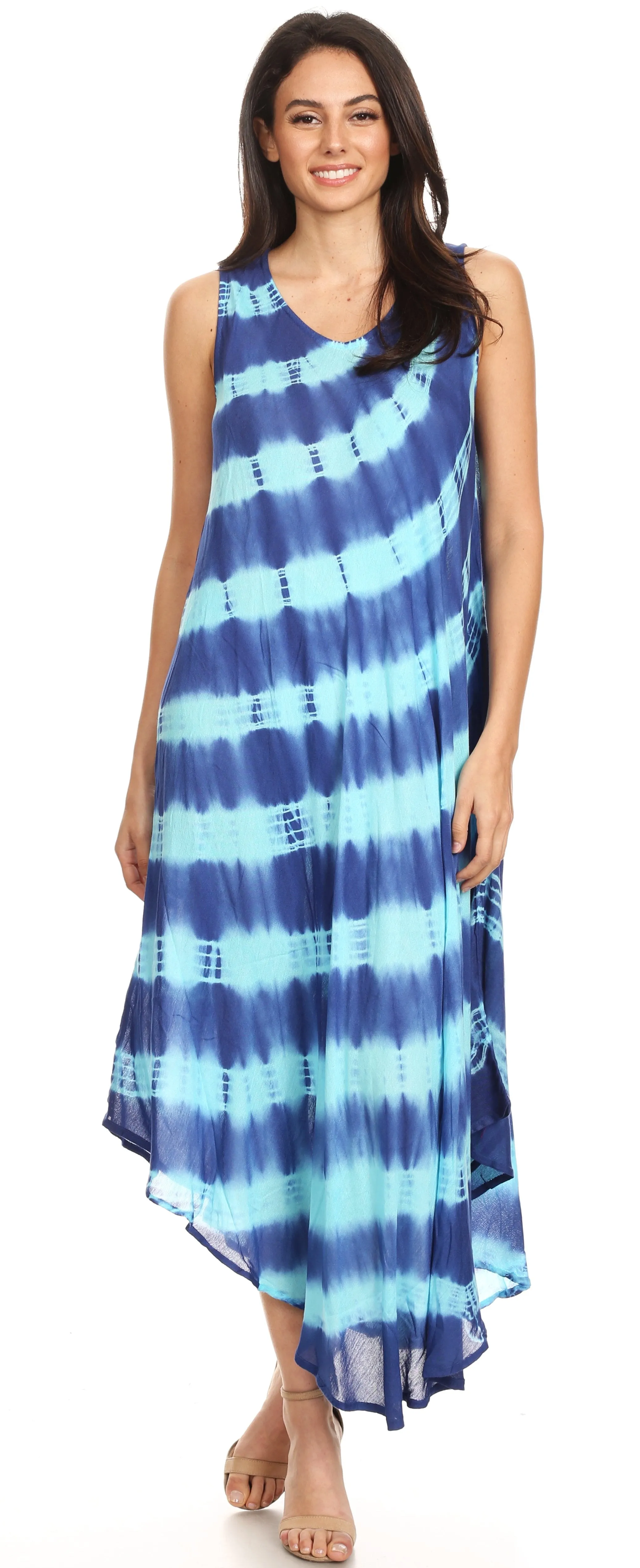 Sakkas Neja Women's Casual Maxi Summer Sleeveless Loose Fit Tie Dye Tank Dress