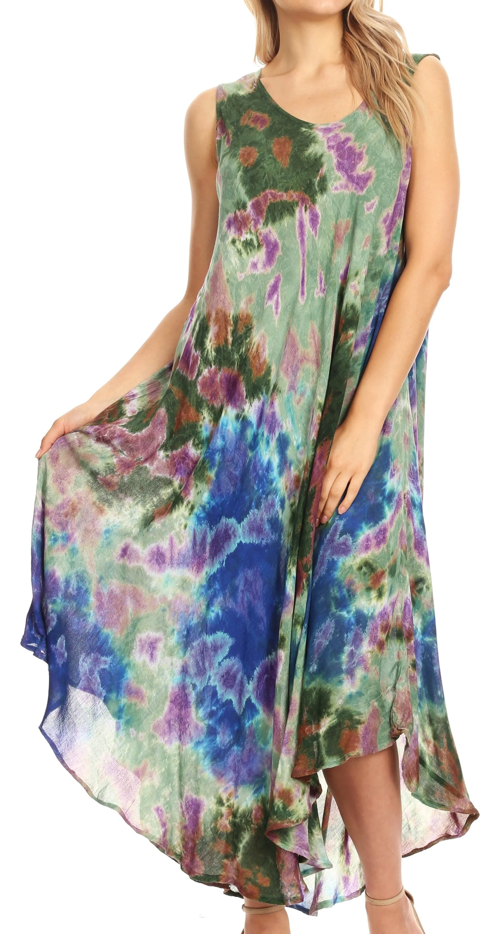 Sakkas Neja Women's Casual Maxi Summer Sleeveless Loose Fit Tie Dye Tank Dress