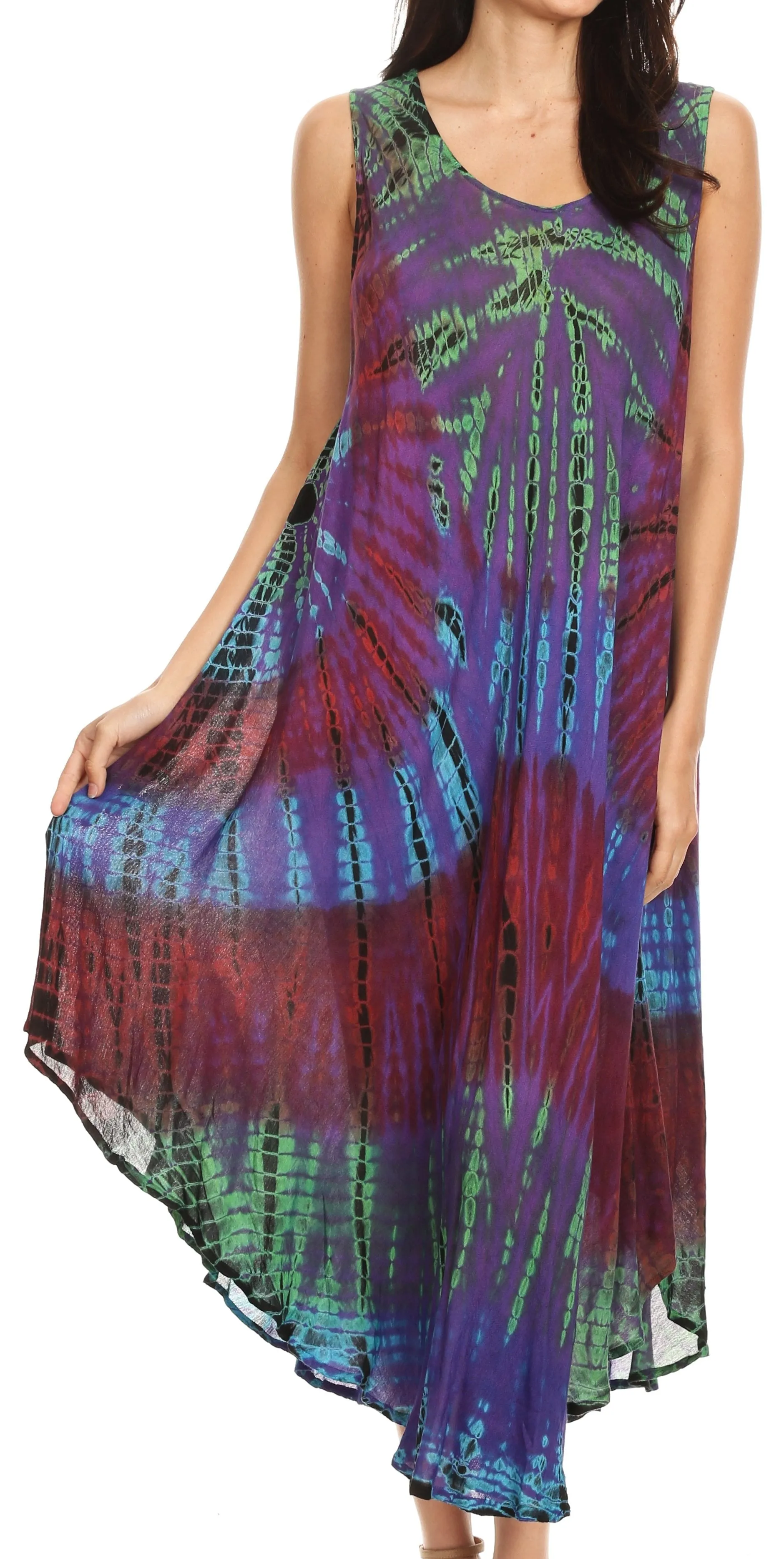 Sakkas Neja Women's Casual Maxi Summer Sleeveless Loose Fit Tie Dye Tank Dress