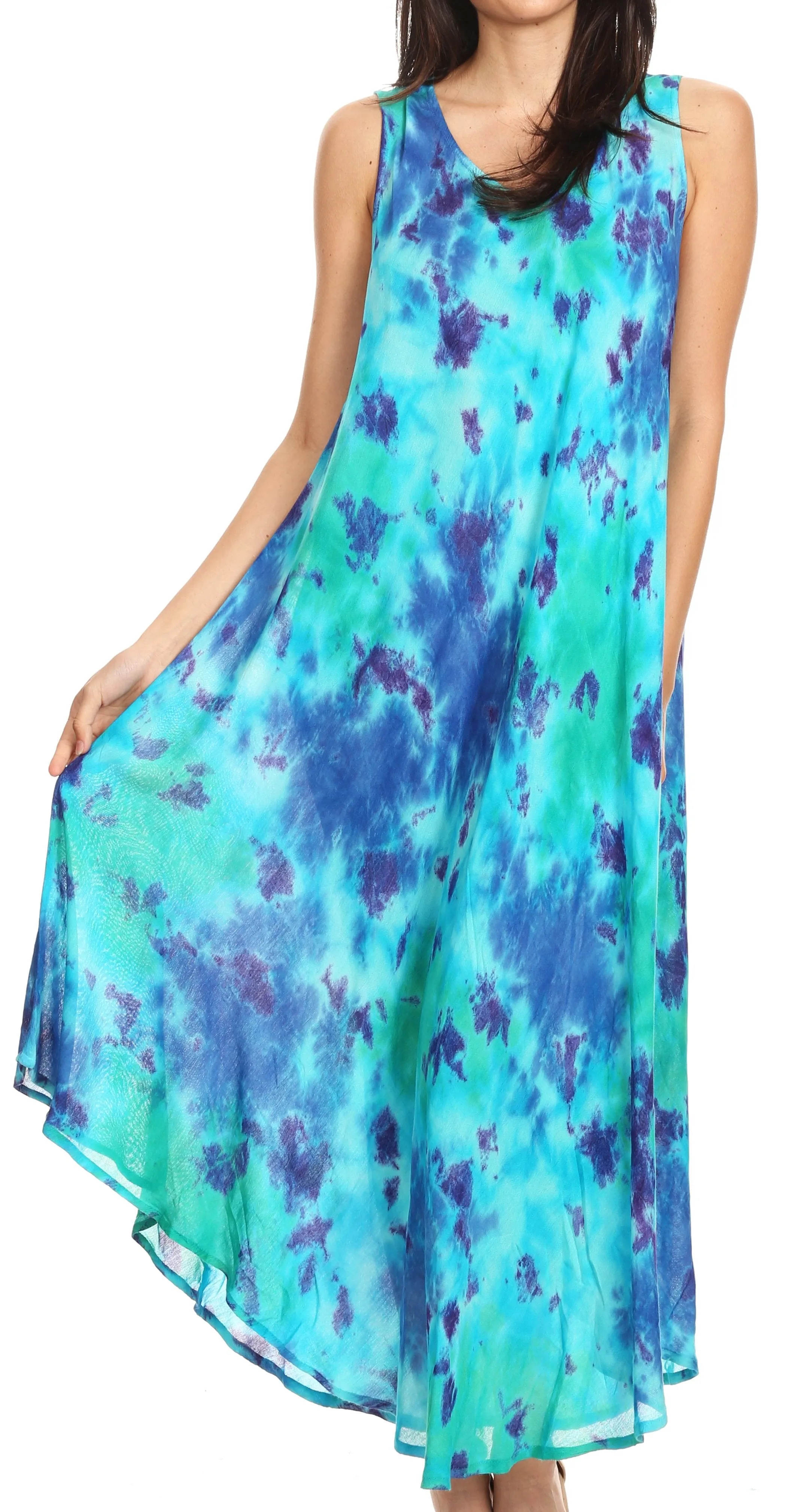 Sakkas Neja Women's Casual Maxi Summer Sleeveless Loose Fit Tie Dye Tank Dress