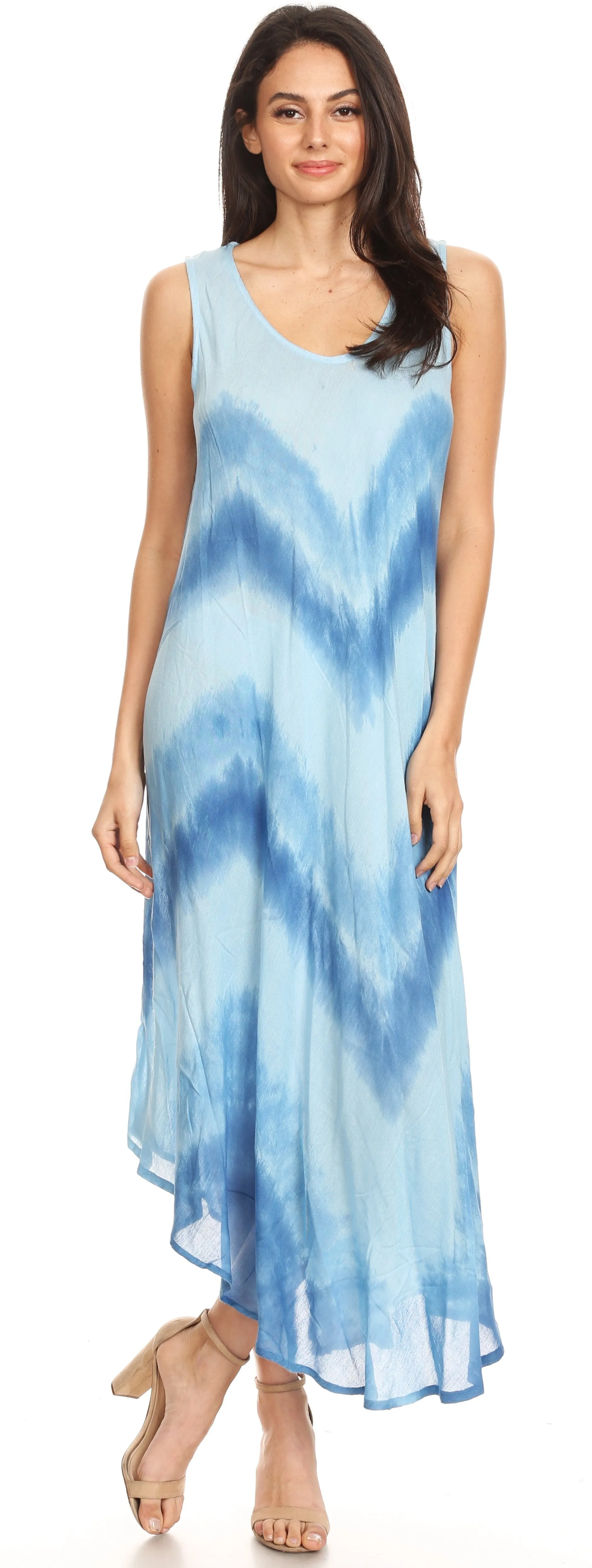 Sakkas Neja Women's Casual Maxi Summer Sleeveless Loose Fit Tie Dye Tank Dress